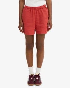 Linen Shorts - Red Tangerine