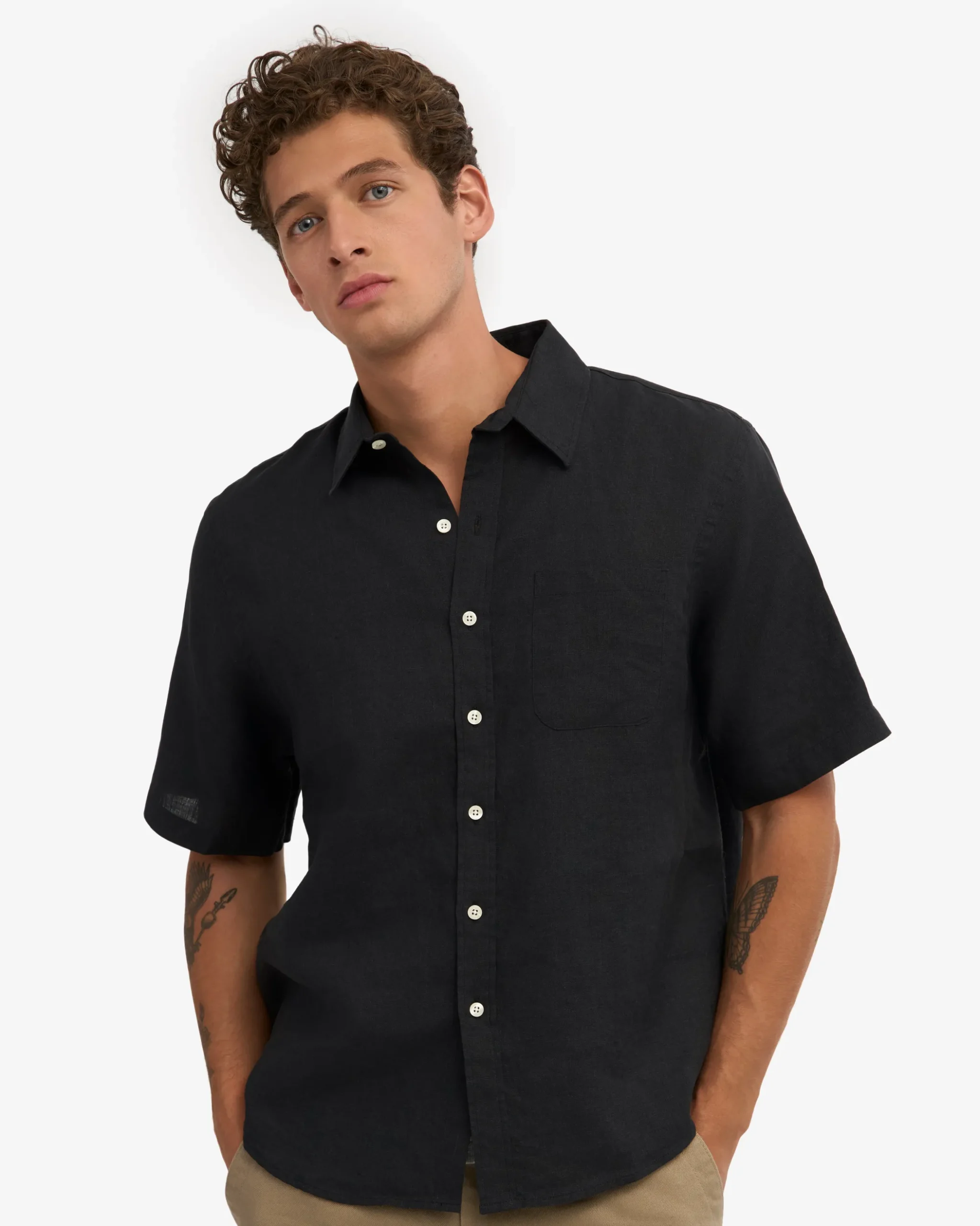 Linen SS Shirt - Deep Black