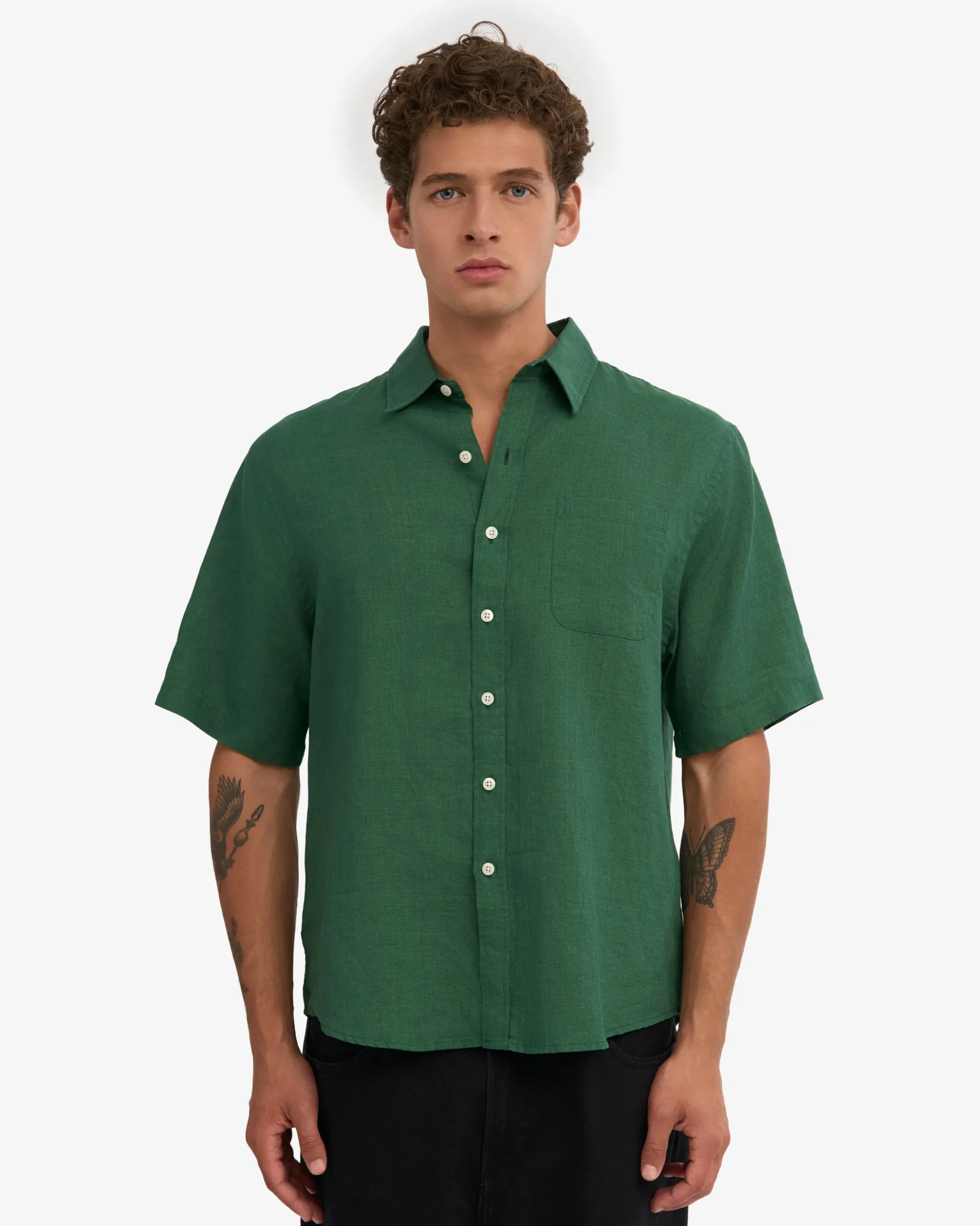 Linen SS Shirt - Emerald Green