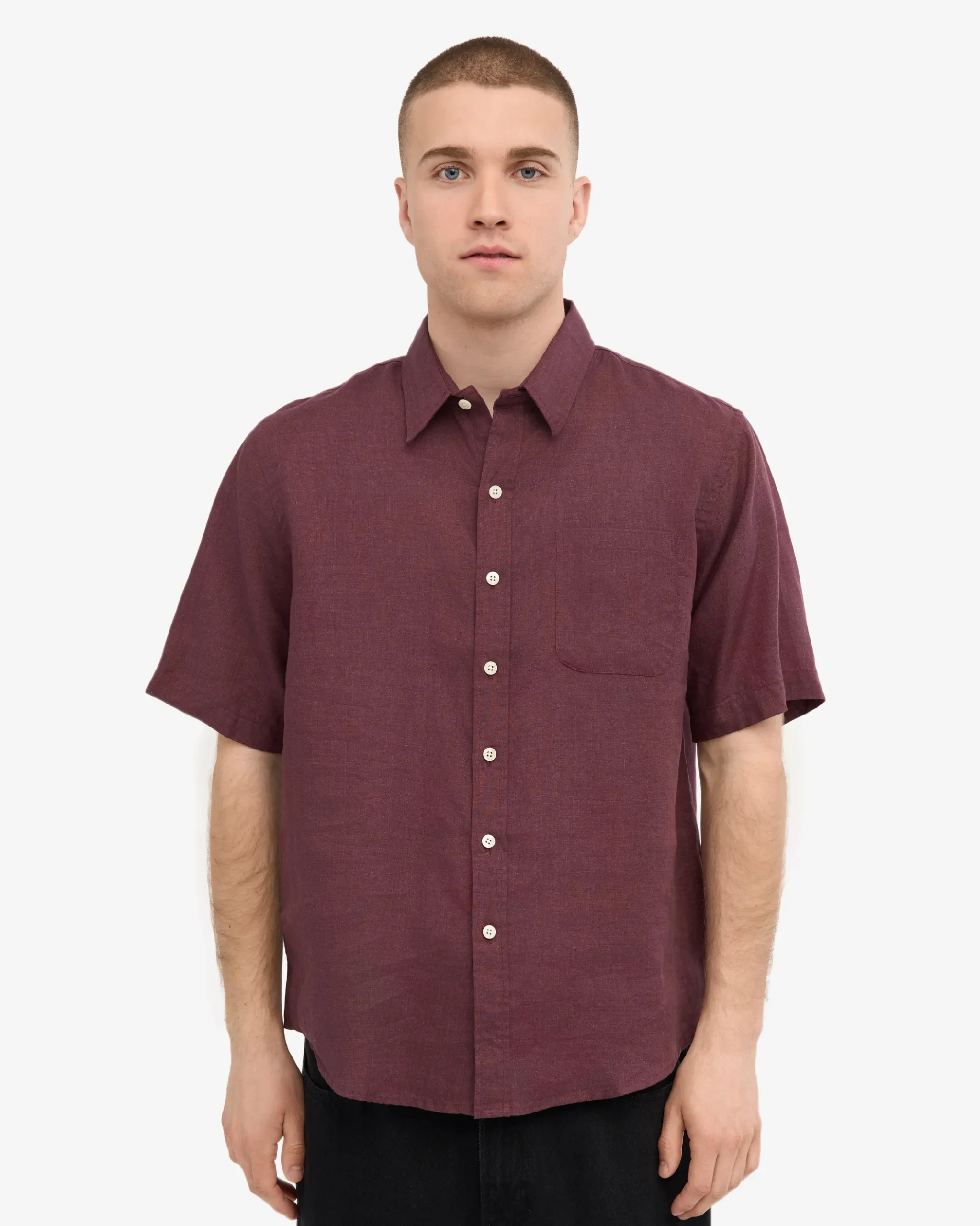 Linen SS Shirt - Oxblood Red