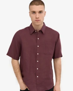 Linen SS Shirt - Oxblood Red