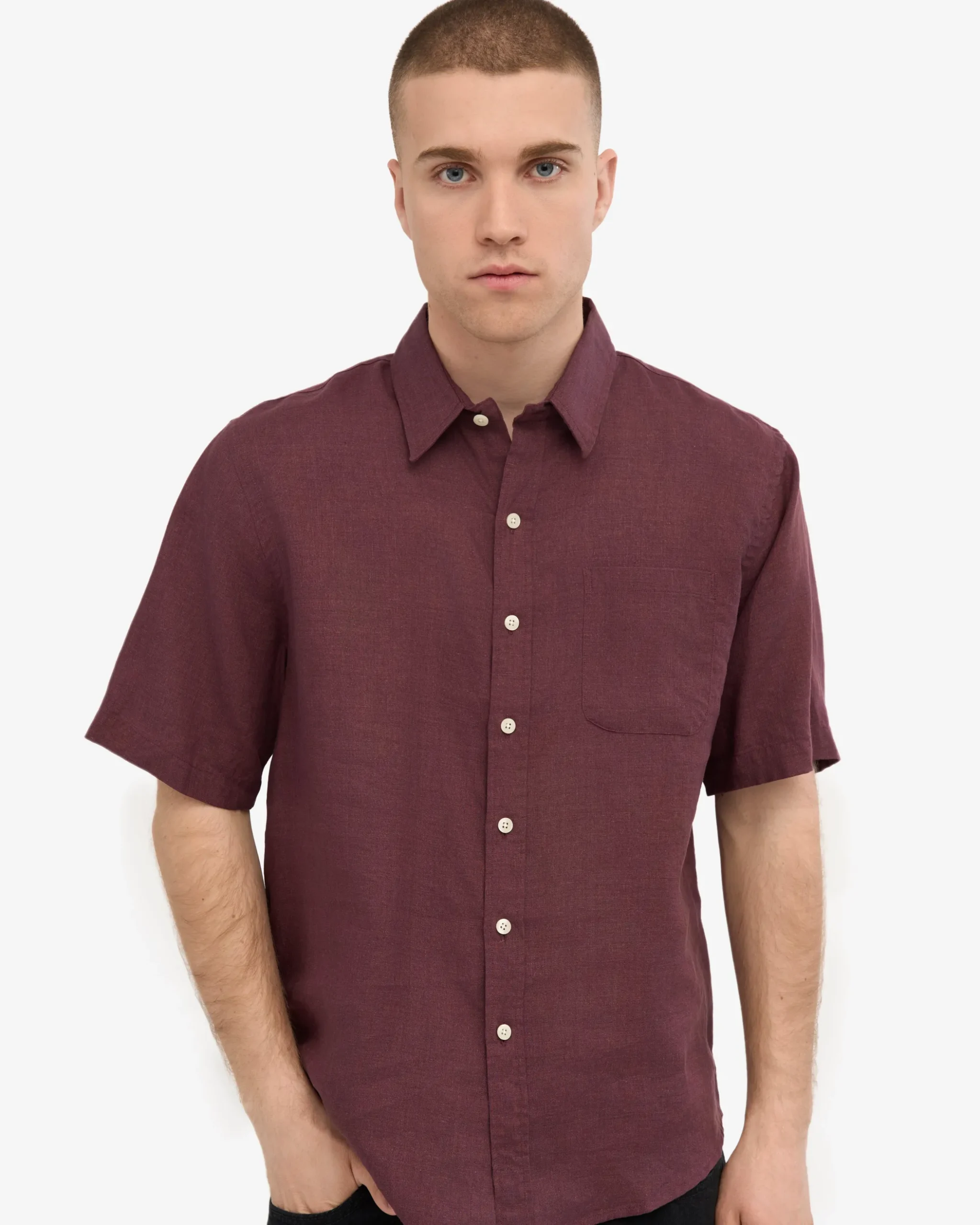 Linen SS Shirt - Oxblood Red