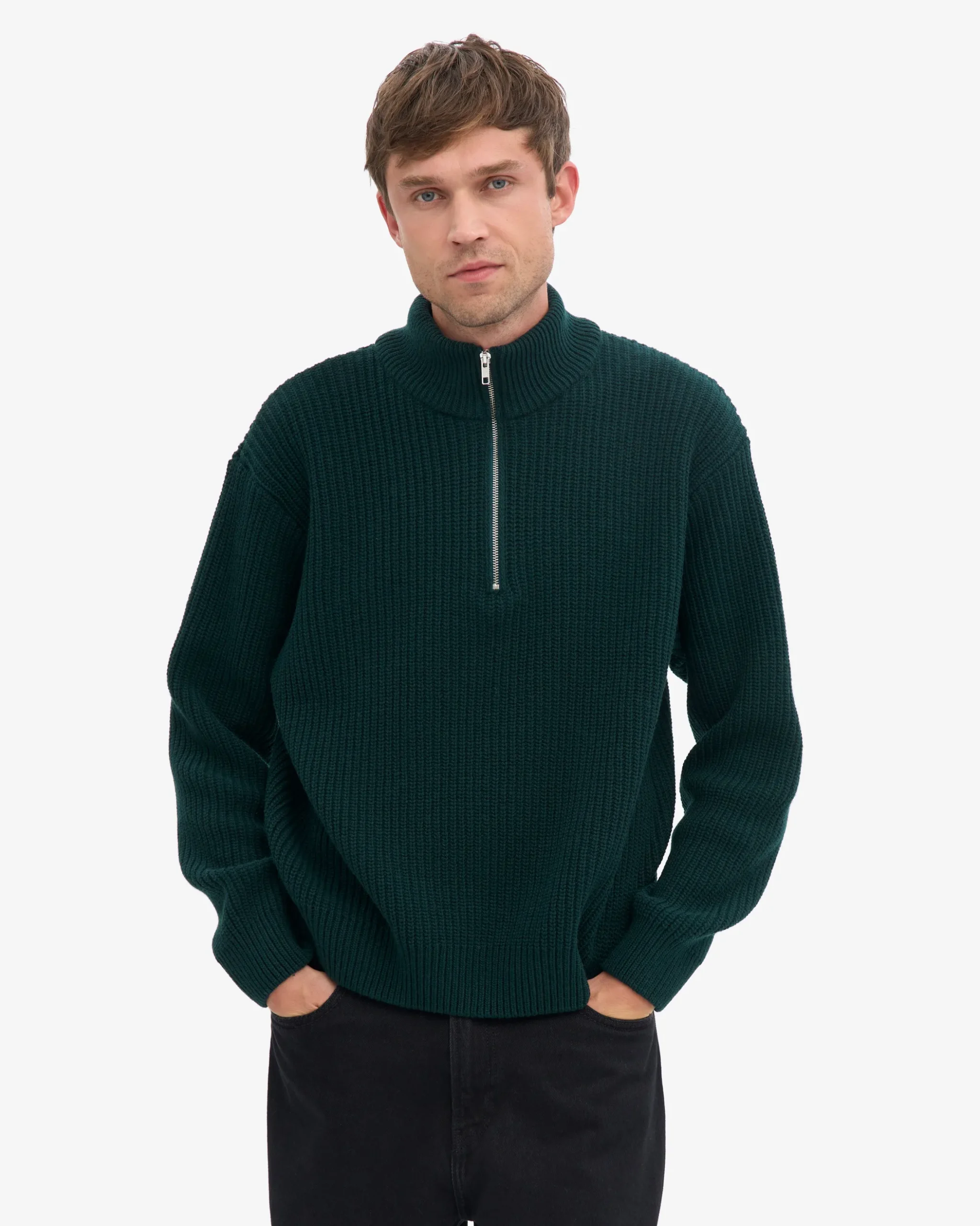 Merino Quarter Zip - Emerald Green