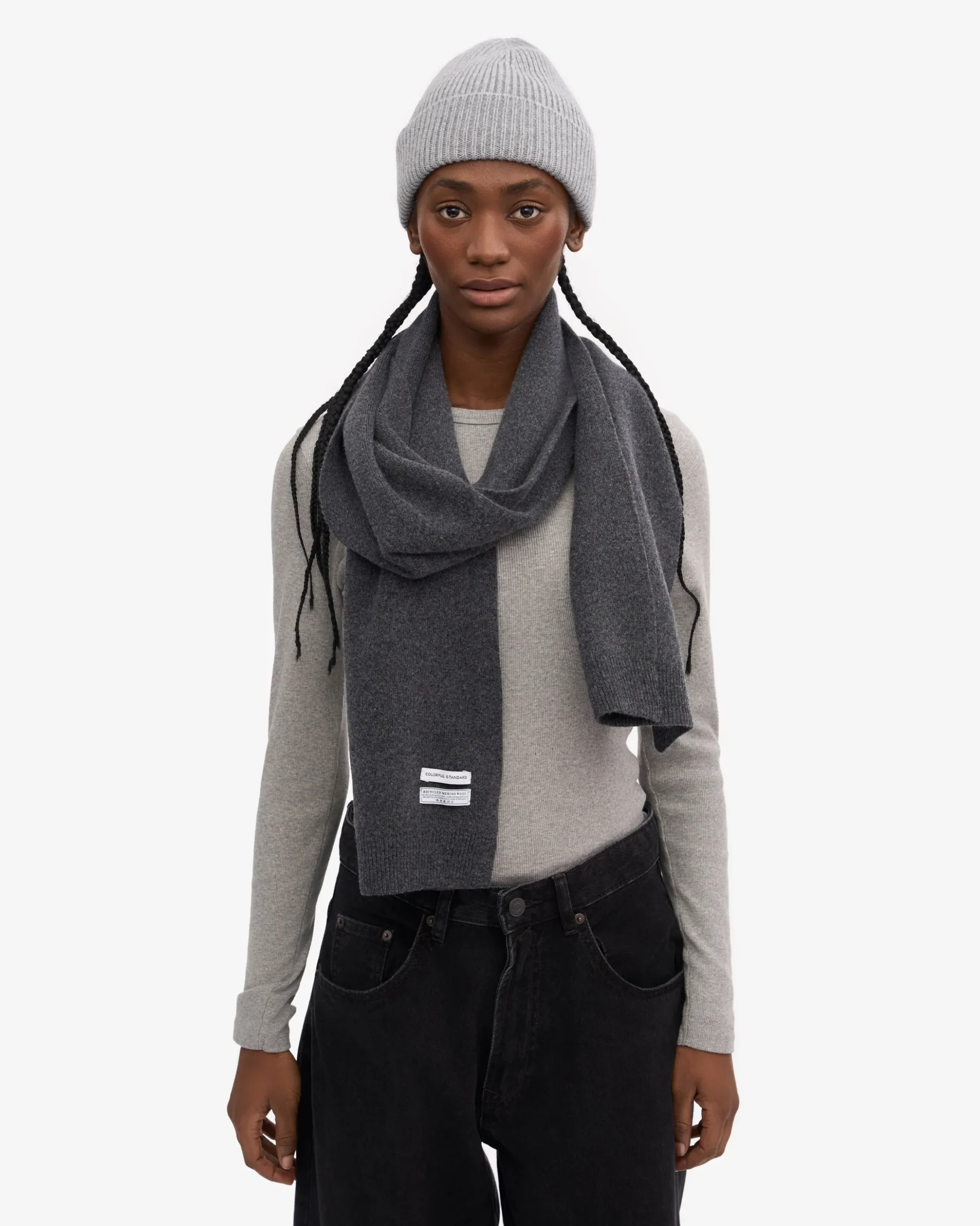 Merino Wool Beanie & Scarf - Lava Grey