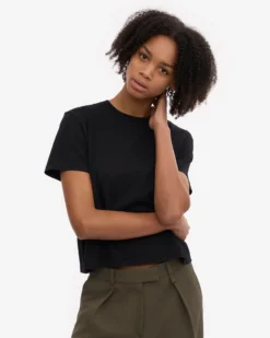 Organic Boxy Crop Tee - Deep Black