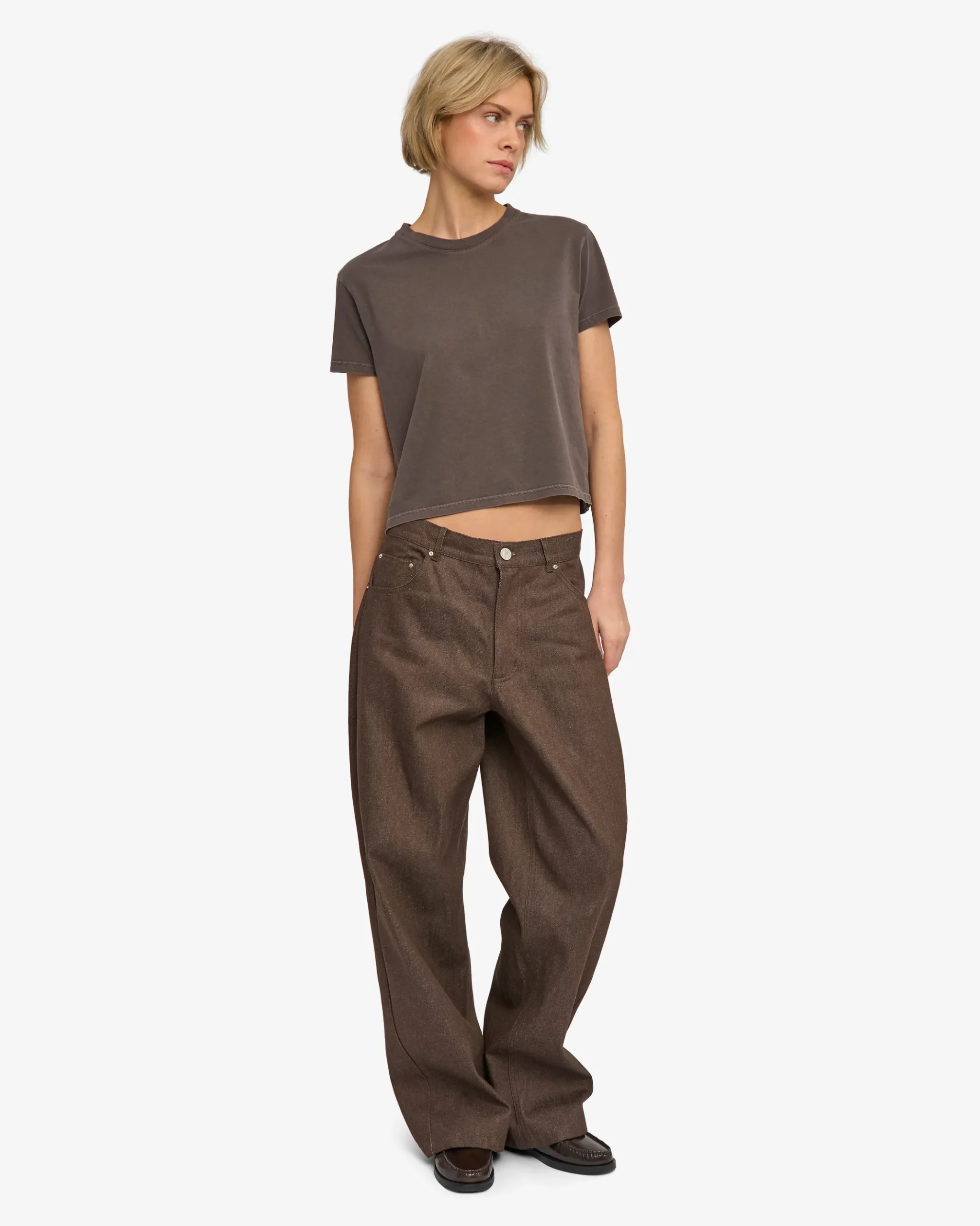 Organic Boxy Crop Tee - Faded Mud