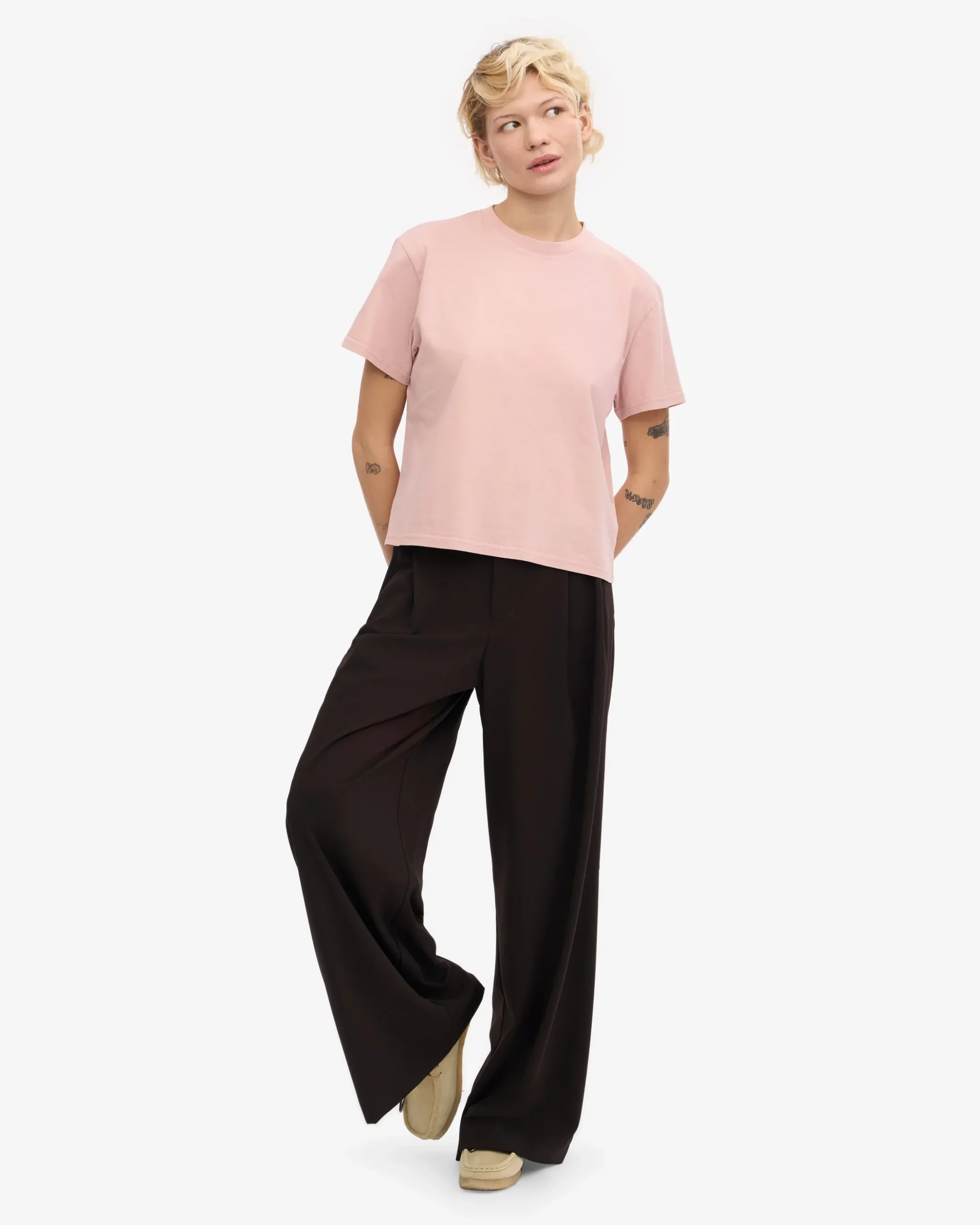 Organic Boxy Crop Tee - Faded Pink