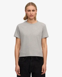 Organic Boxy Crop Tee - Heather Grey