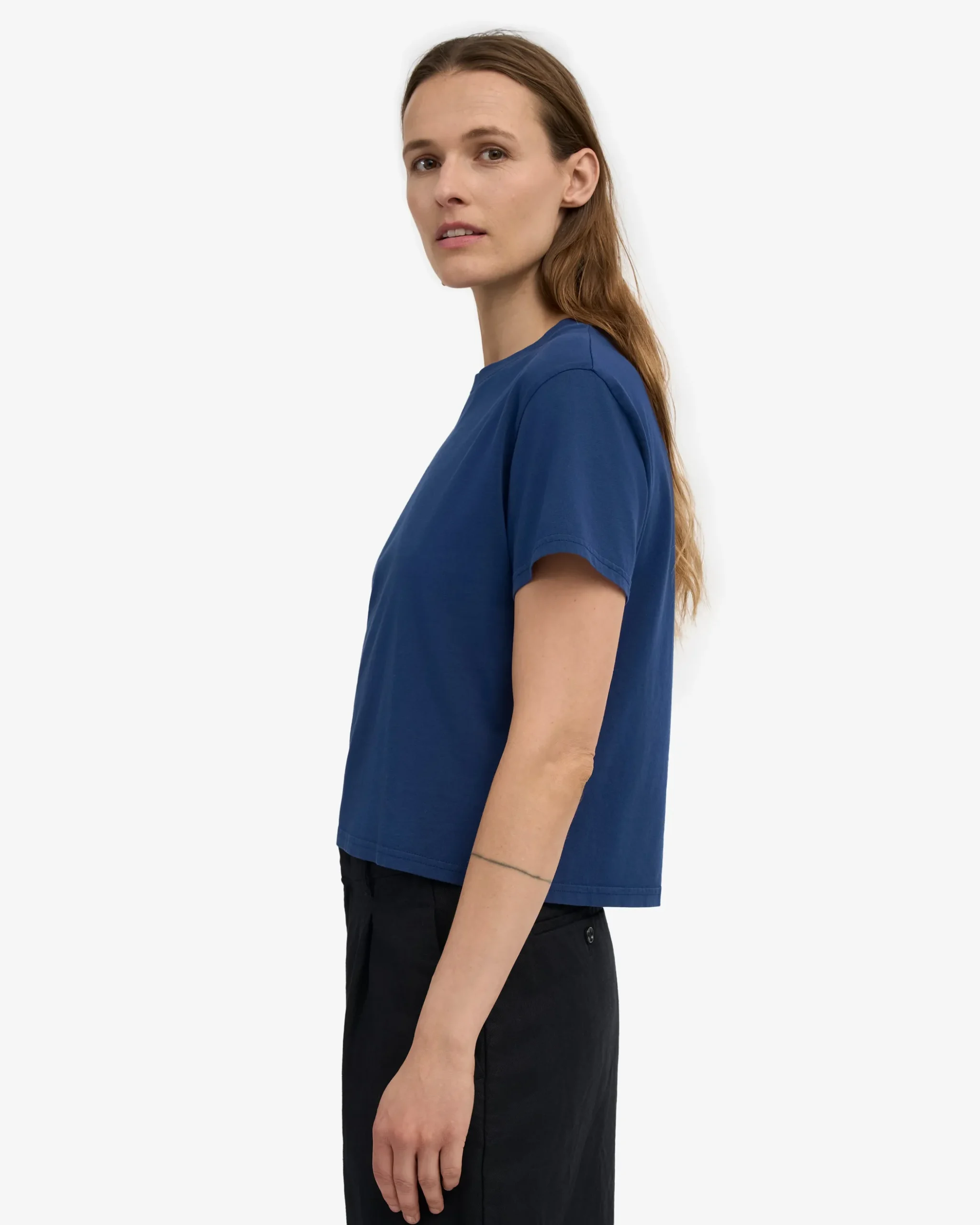 Organic Boxy Crop Tee - Marine Blue