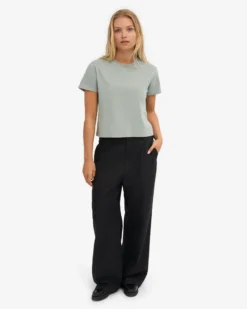 Organic Boxy Crop Tee - Steel Blue
