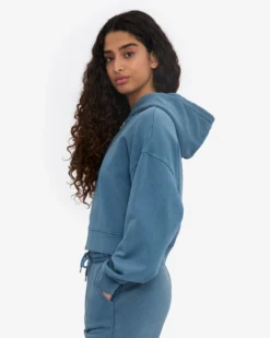 Organic Crop Zip Hood - Faded Indigo