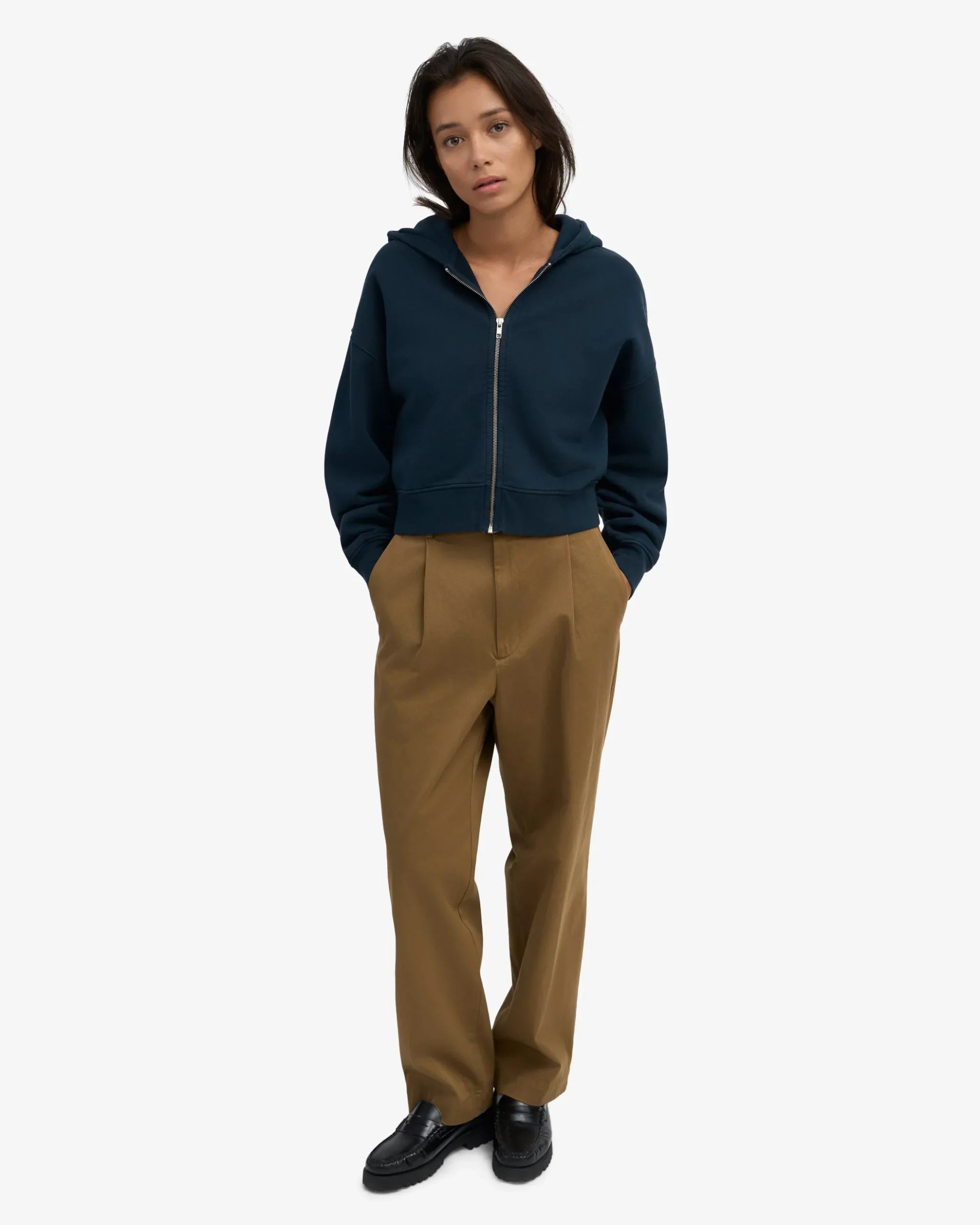 Organic Crop Zip Hood - Navy Blue