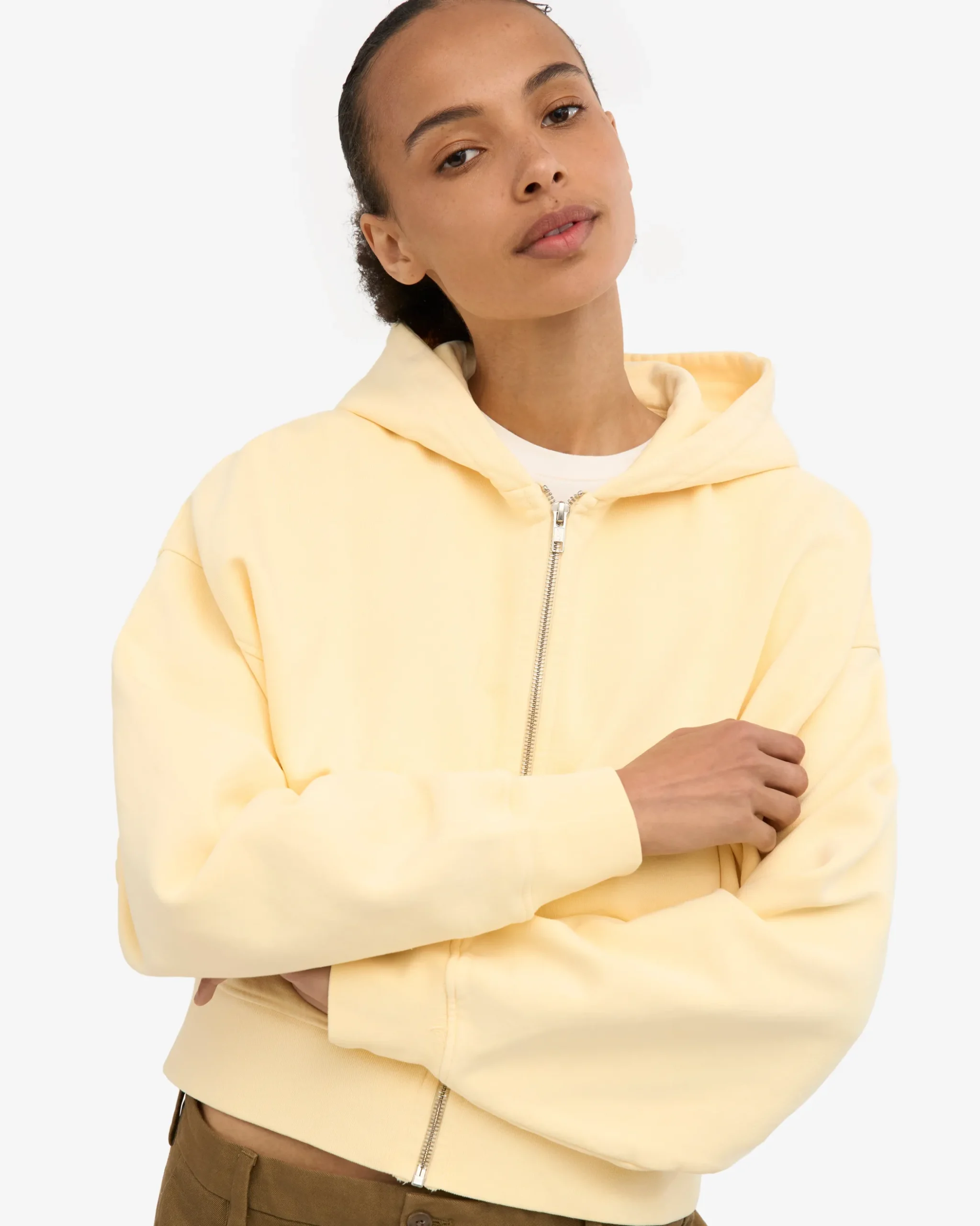 Organic Crop Zip Hood - Soft Yellow