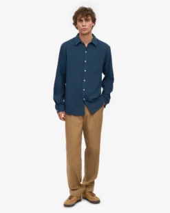 Organic Flannel Shirt - Petrol Blue