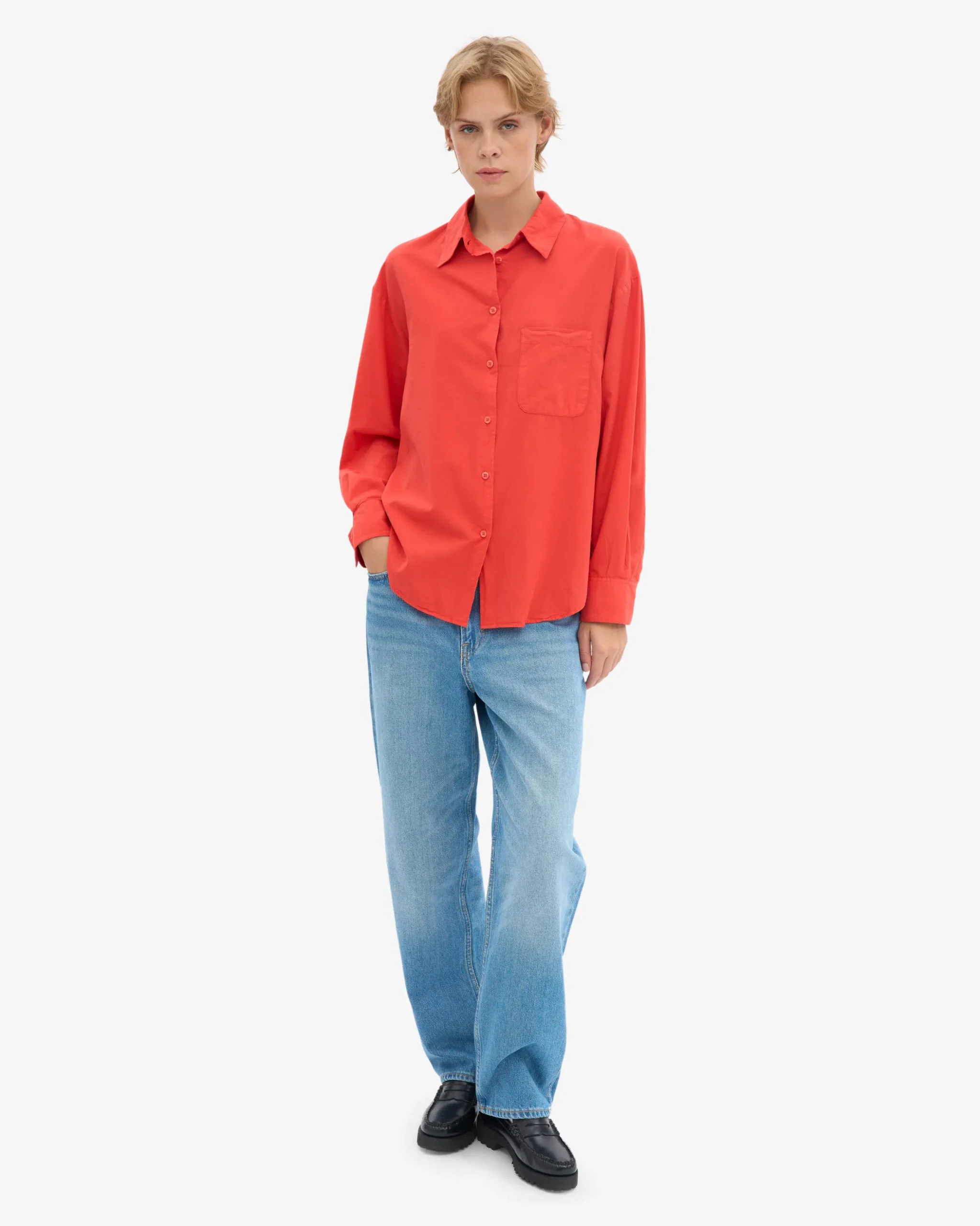 Organic Oversized Shirt - Red Tangerine