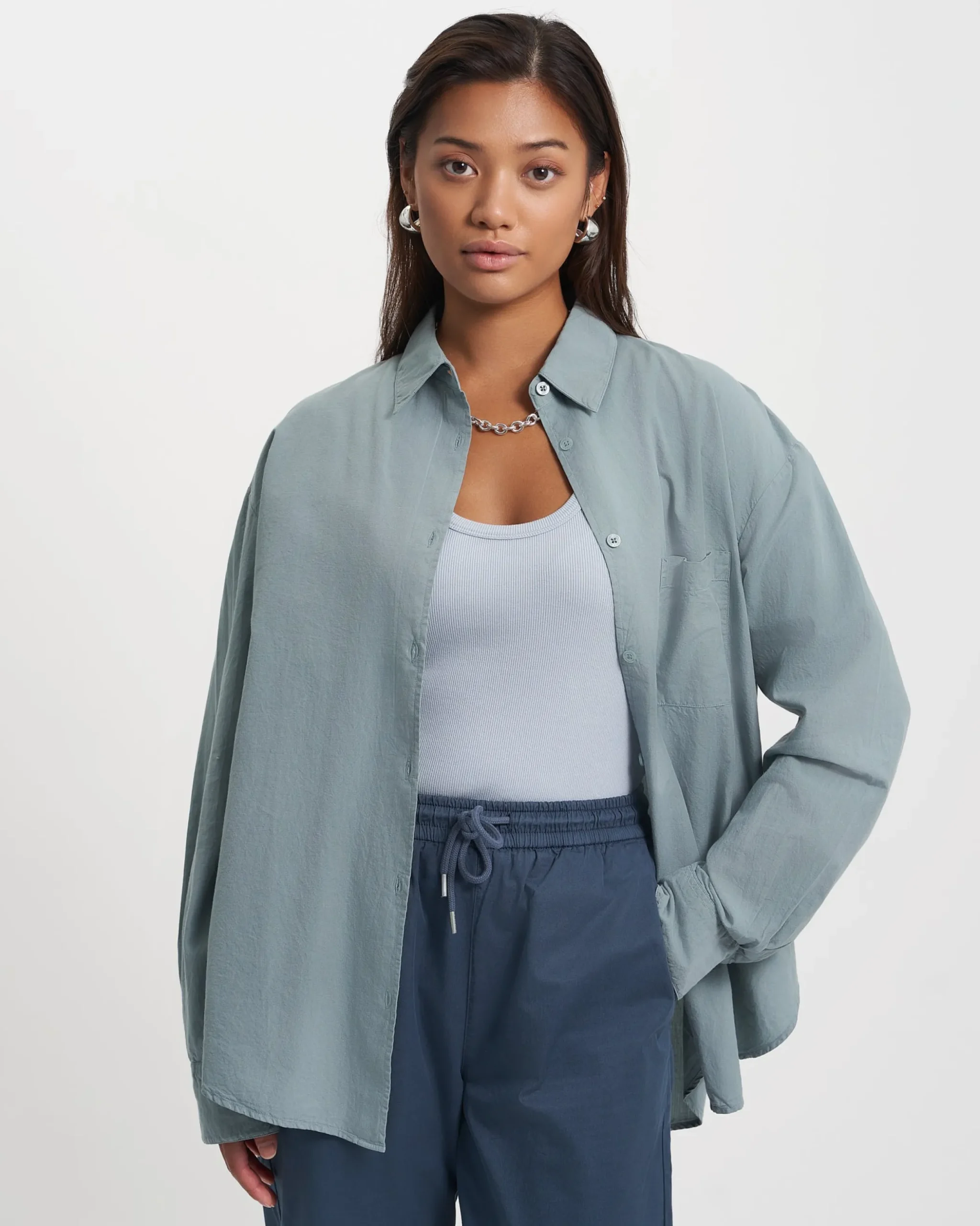 Organic Oversized Shirt - Steel Blue