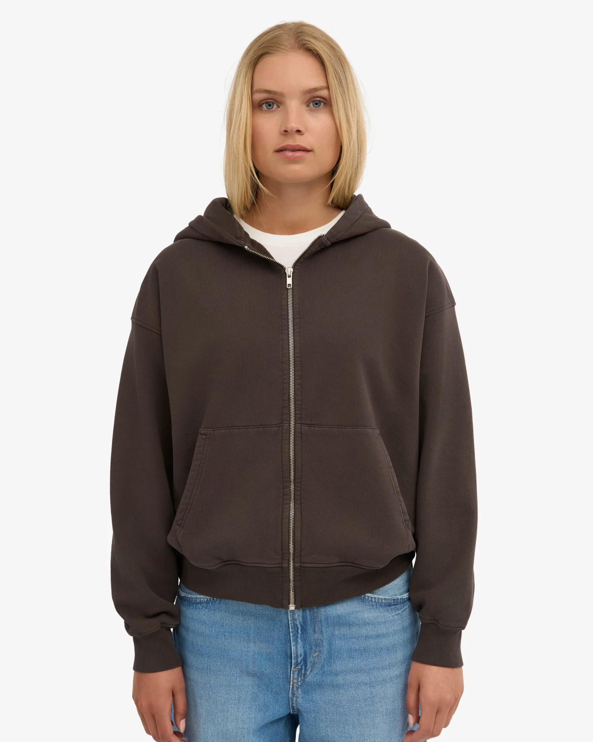 Organic Oversized Zip Hood - Coffee Brown
