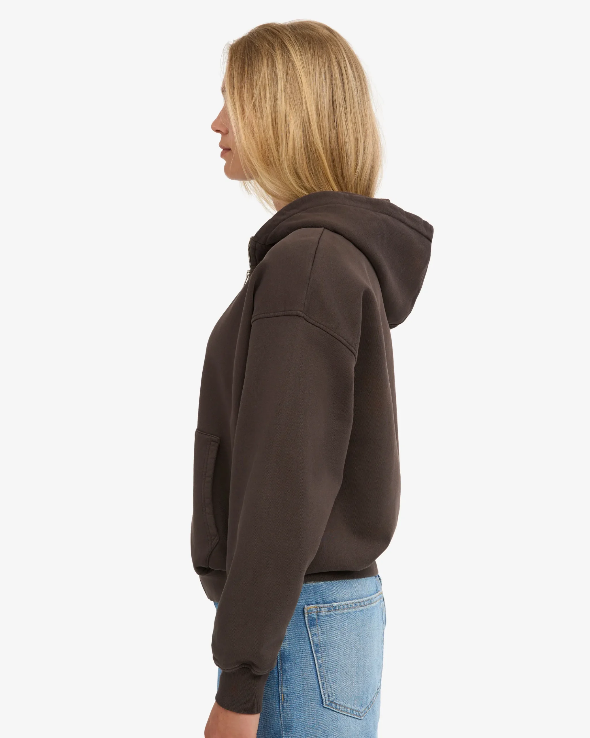 Organic Oversized Zip Hood - Coffee Brown