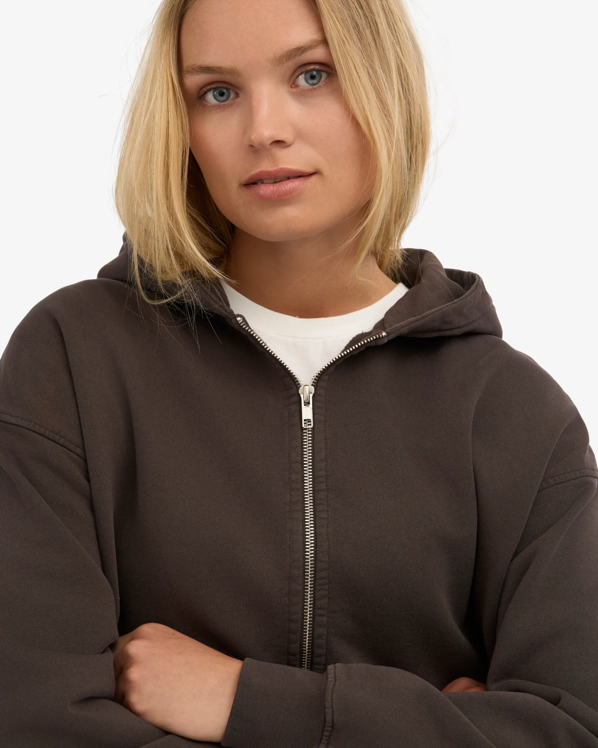Organic Oversized Zip Hood - Coffee Brown
