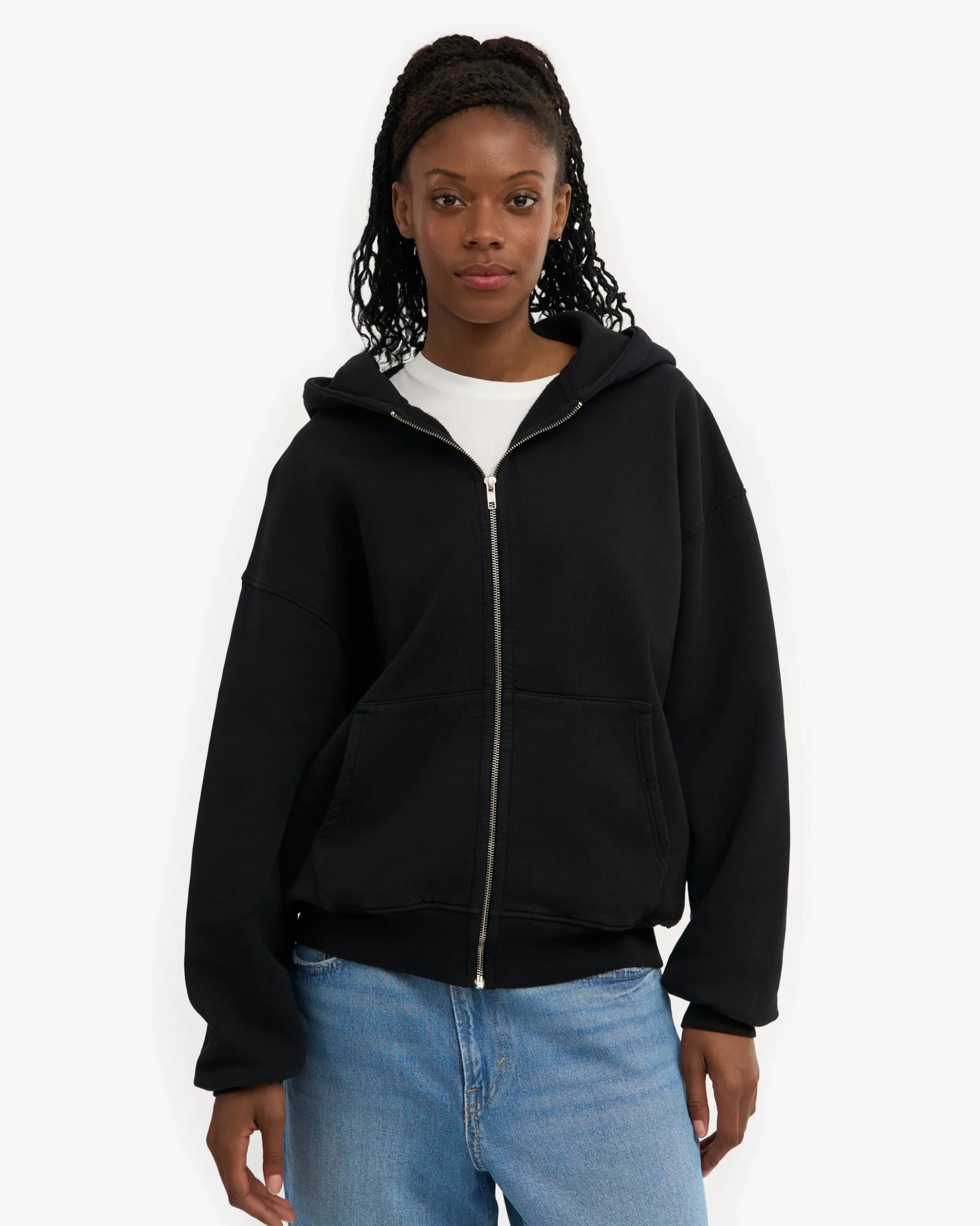 Organic Oversized Zip Hood - Deep Black
