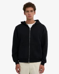 Organic Oversized Zip Hood - Deep Black