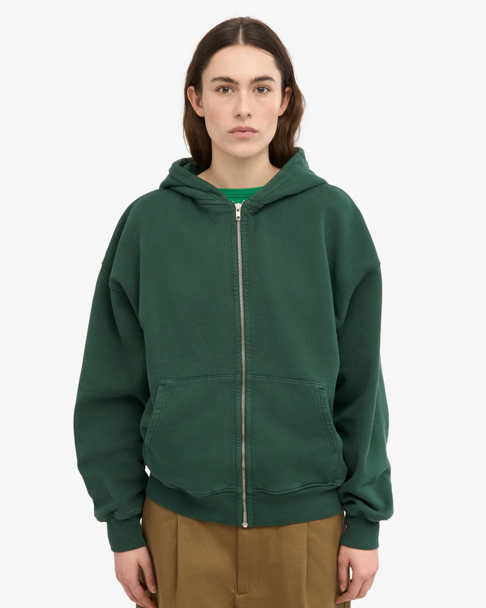 Organic Oversized Zip Hood - Emerald Green
