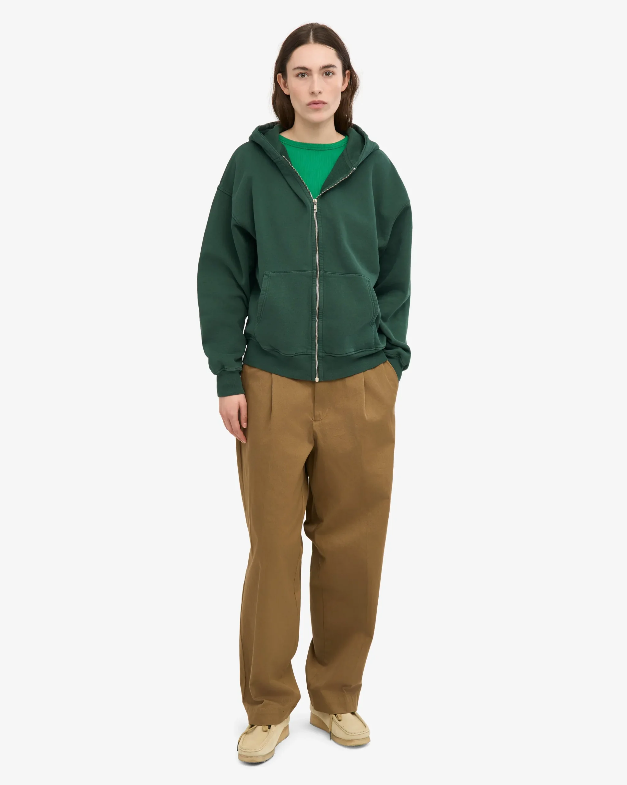 Organic Oversized Zip Hood - Emerald Green
