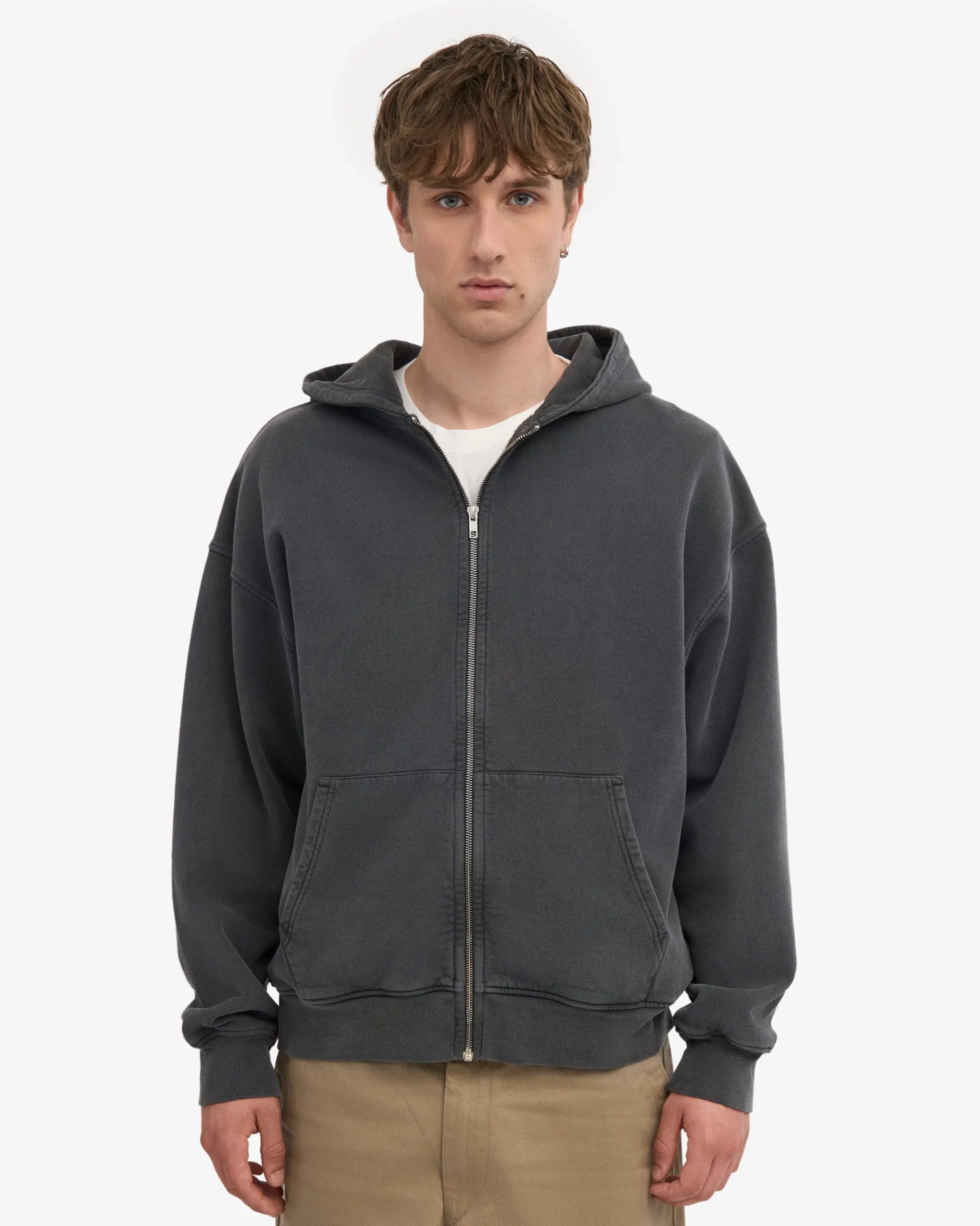 Organic Oversized Zip Hood - Faded Black