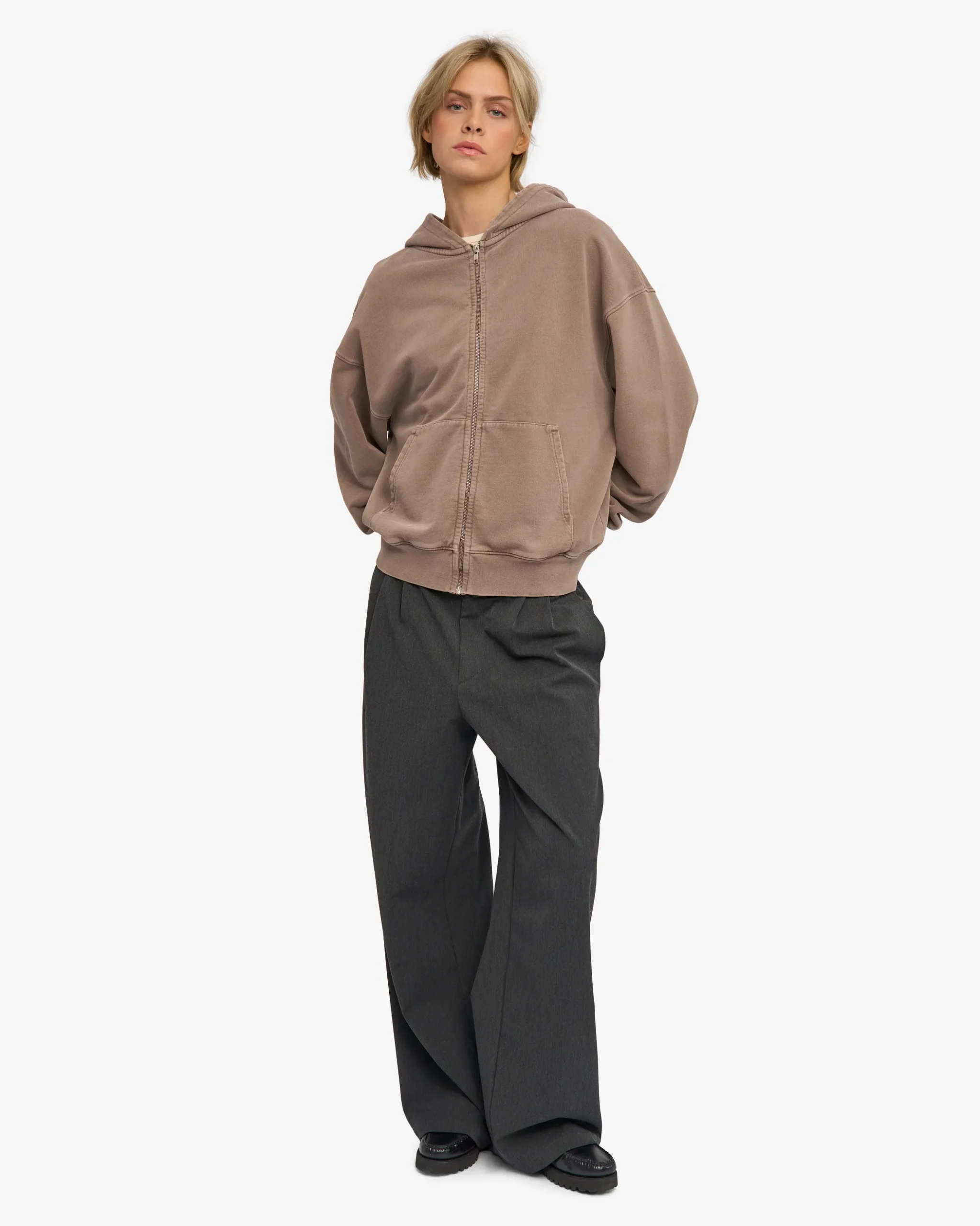 Organic Oversized Zip Hood - Faded Khaki