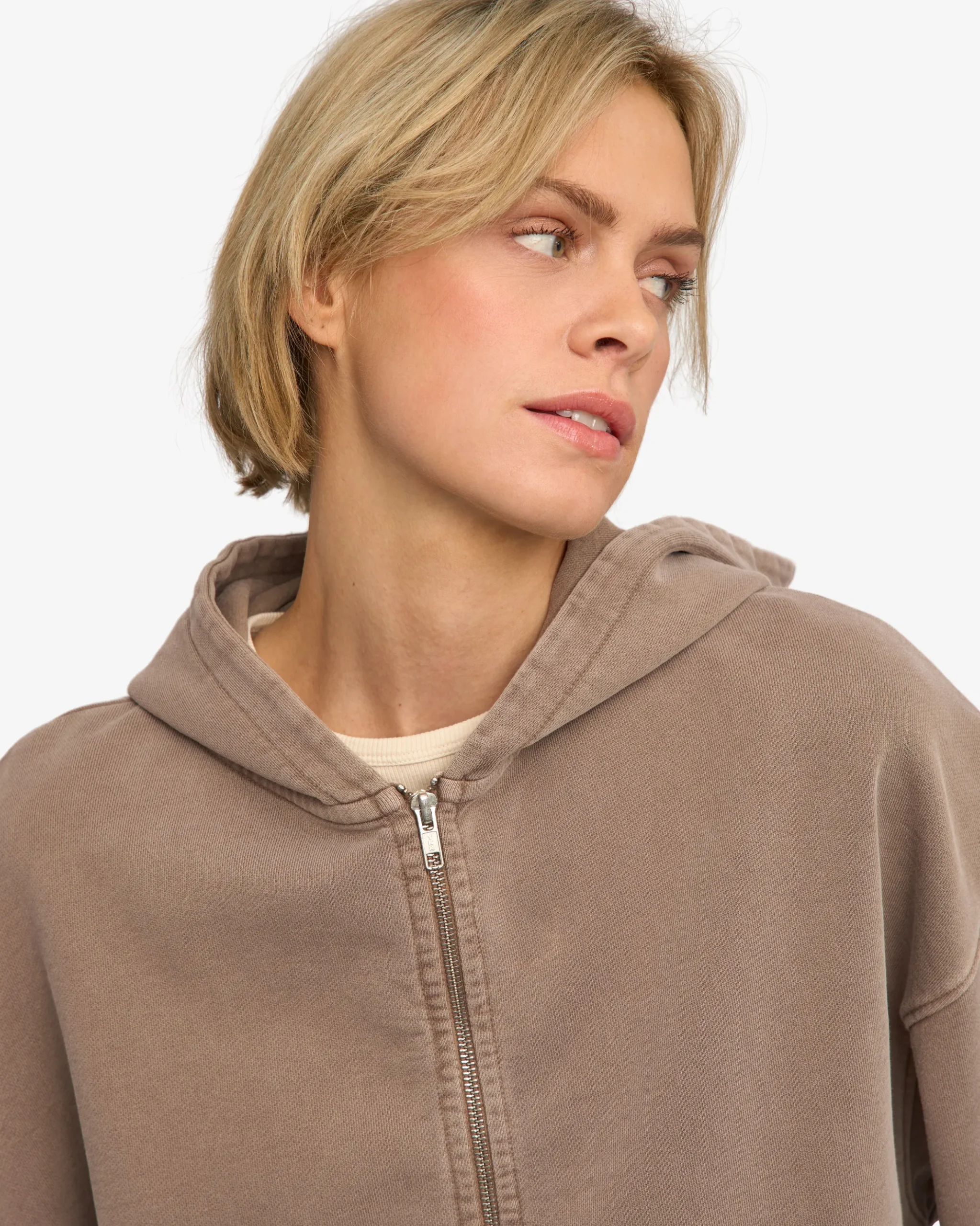 Organic Oversized Zip Hood - Faded Khaki