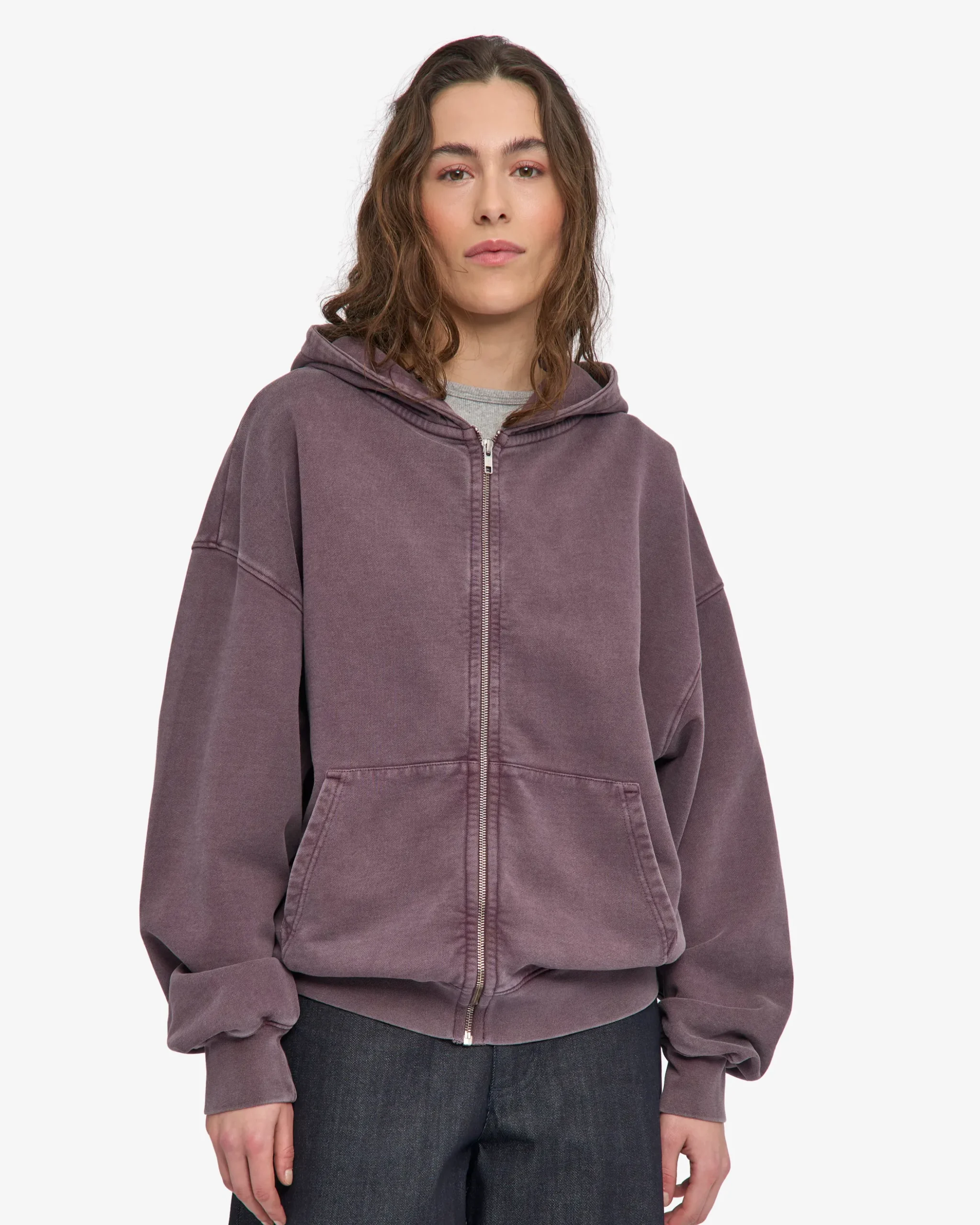 Organic Oversized Zip Hood - Faded Grape