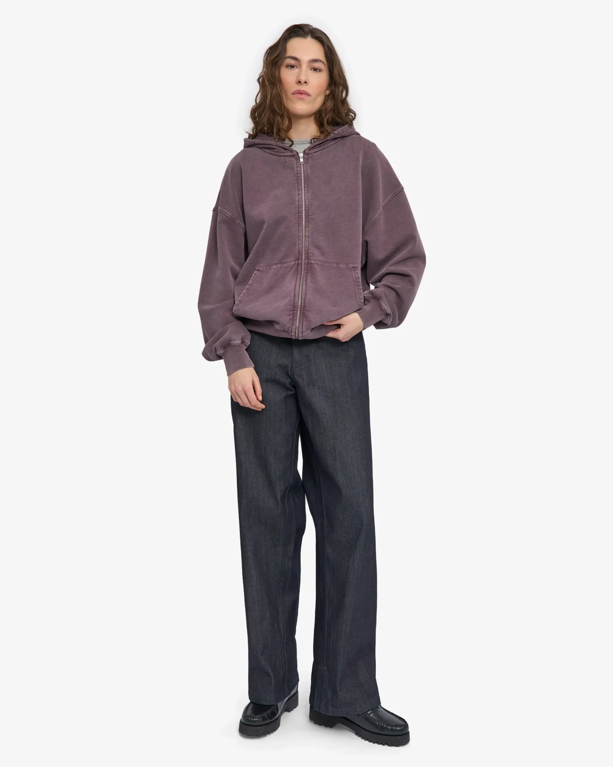 Organic Oversized Zip Hood - Faded Grape