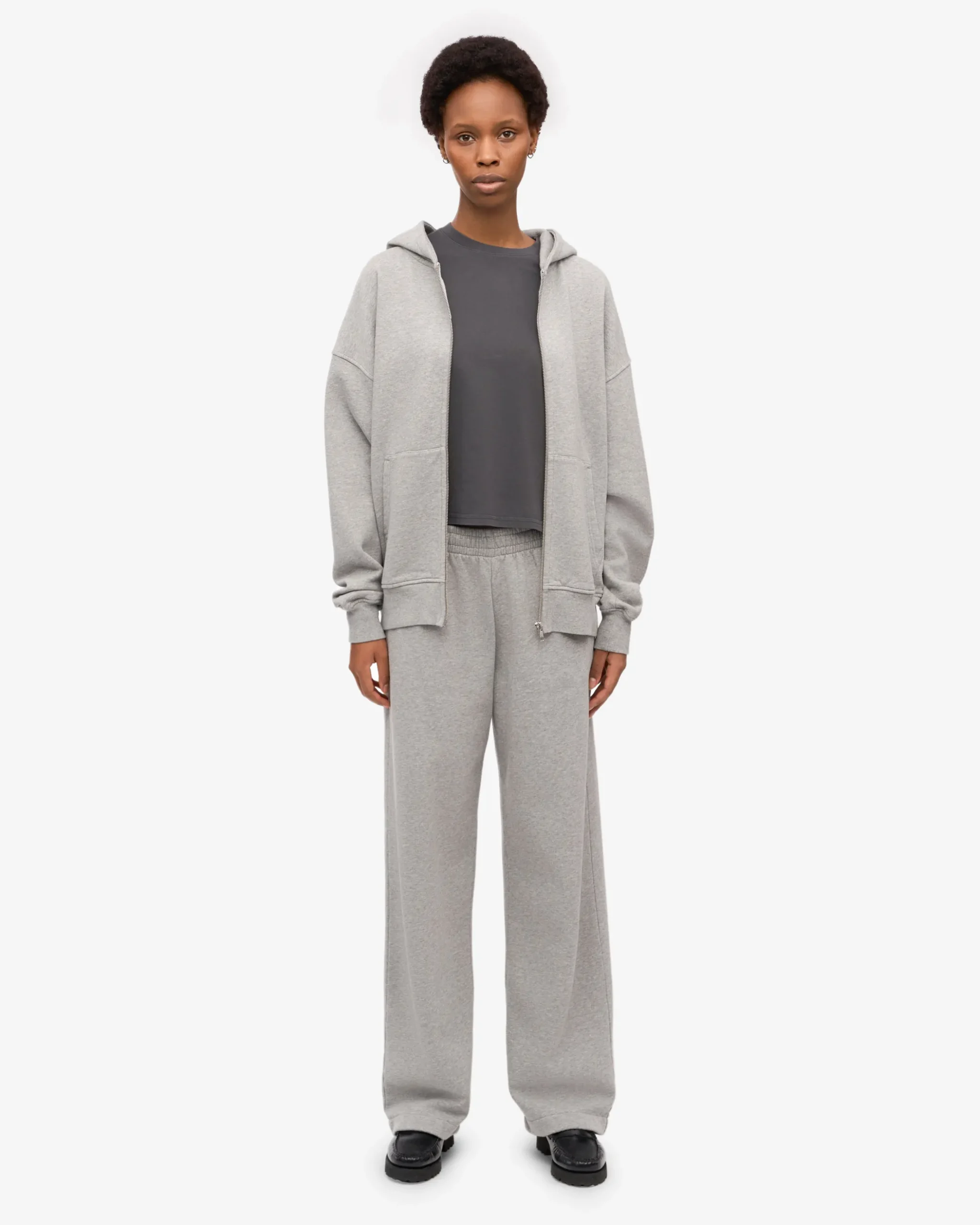 Organic Oversized Zip Hood - Heather Grey