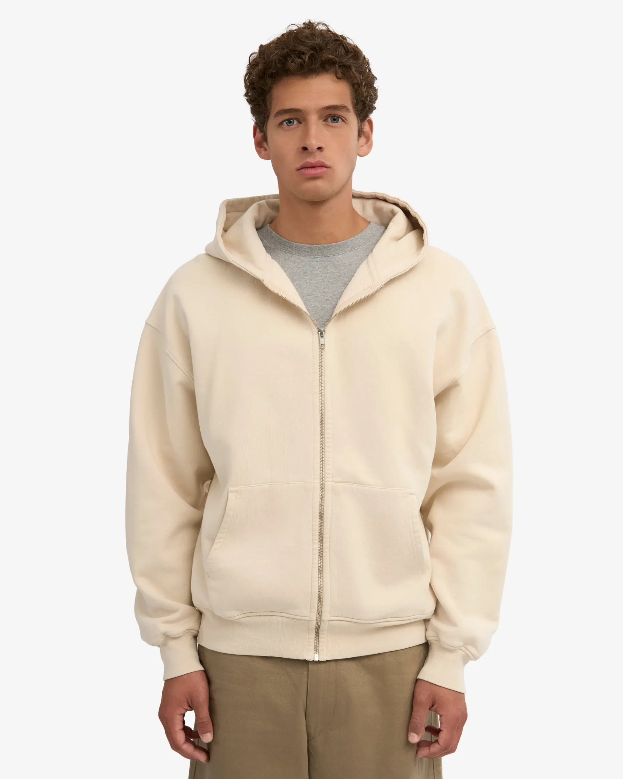 Organic Oversized Zip Hood - Ivory White