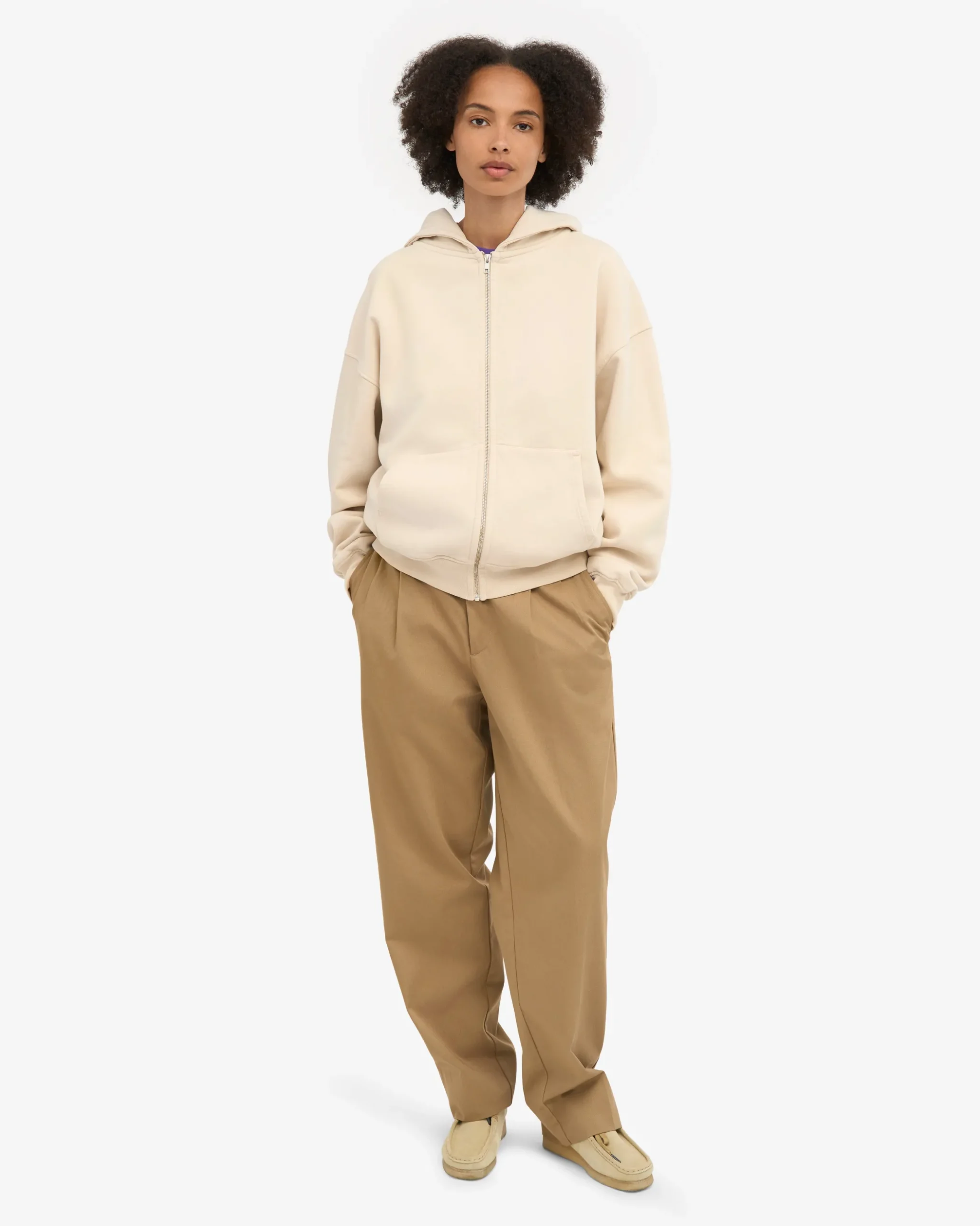 Organic Oversized Zip Hood - Ivory White
