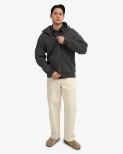Organic Oversized Zip Hood - Lava Grey