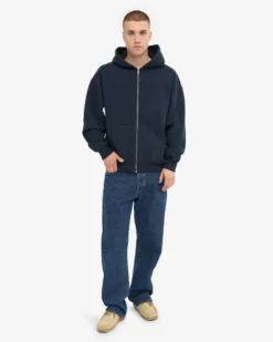 Organic Oversized Zip Hood - Navy Blue