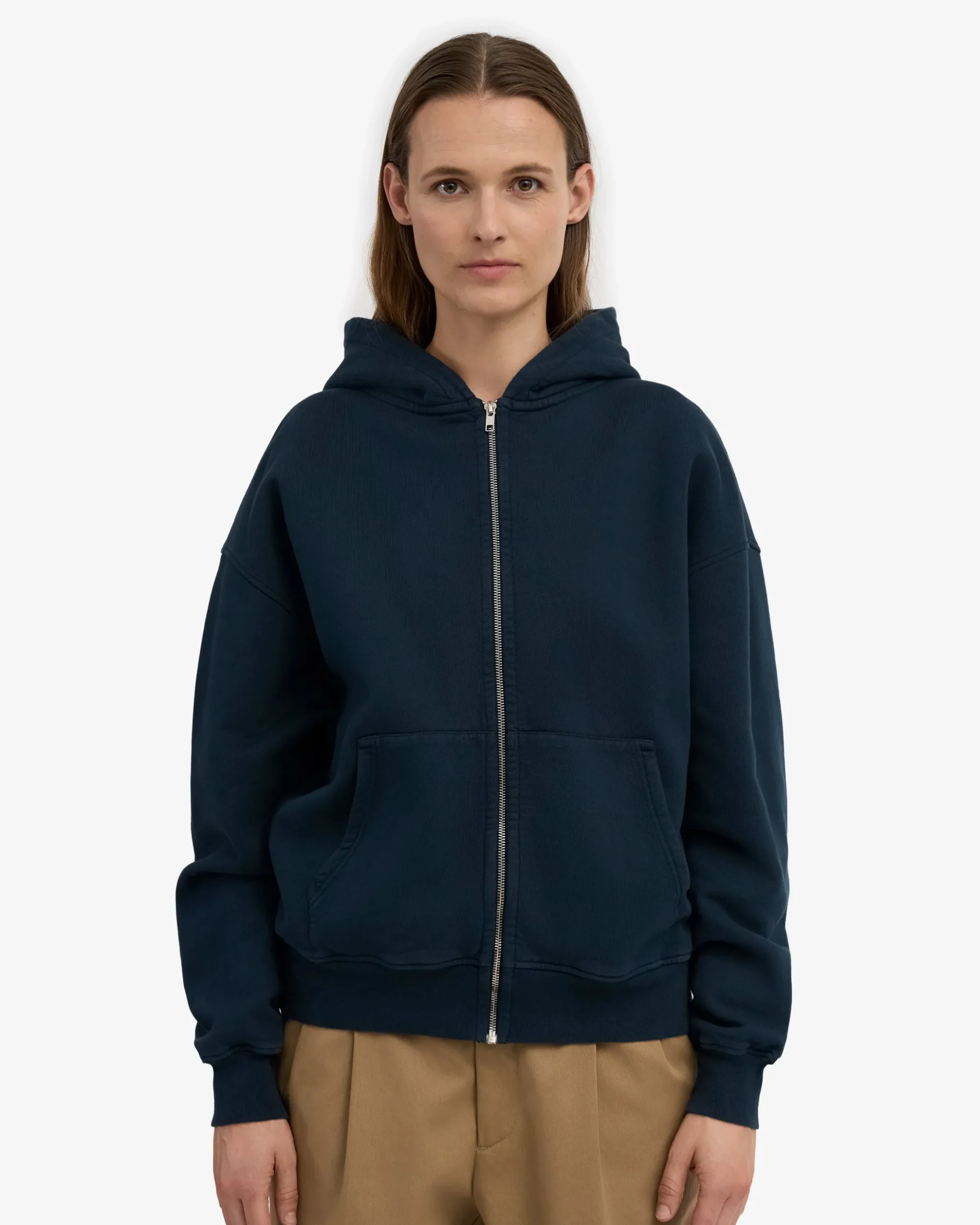 Organic Oversized Zip Hood - Navy Blue