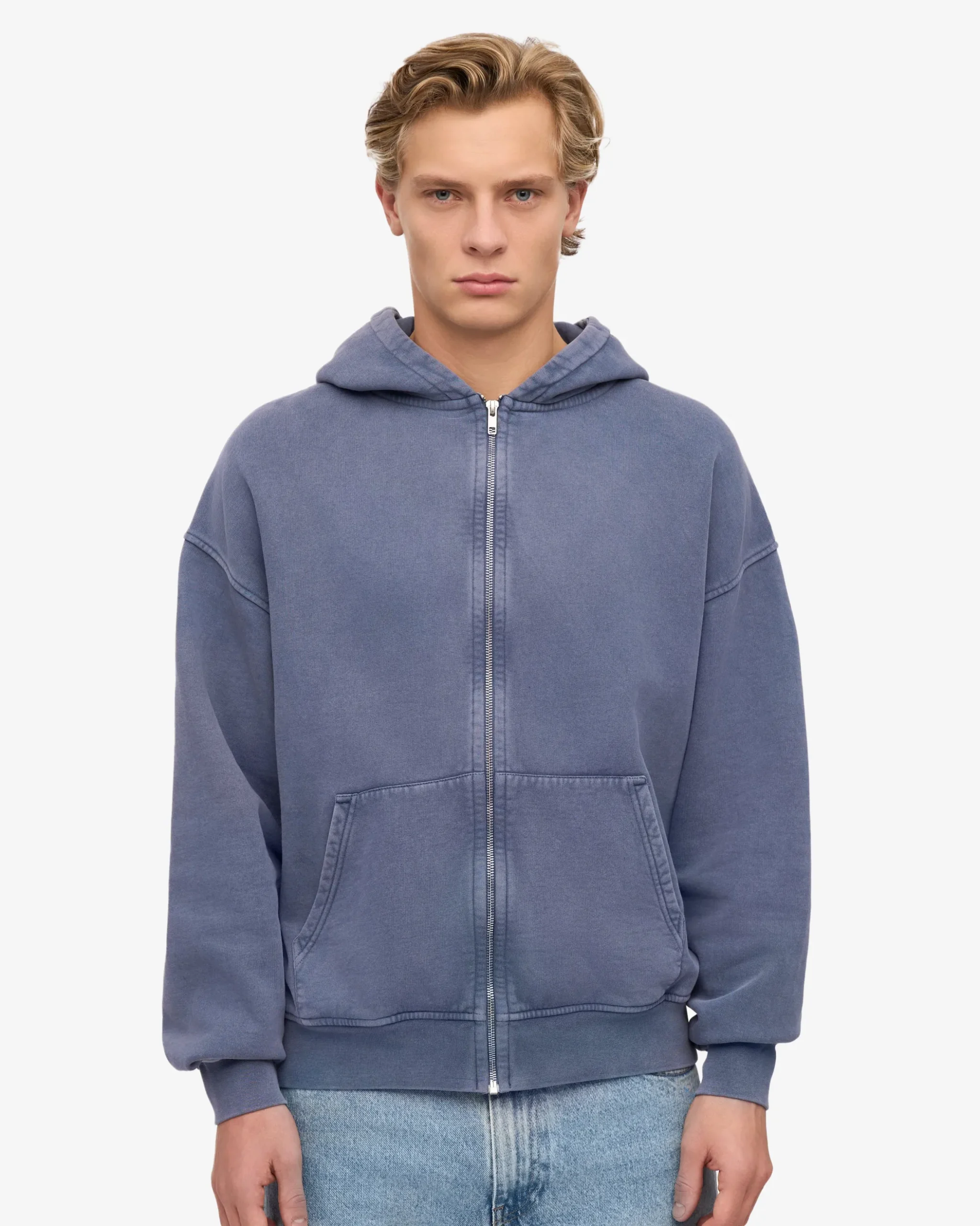 Organic Oversized Zip Hood - Neptune Blue