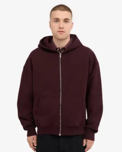 Organic Oversized Zip Hood - Oxblood Red