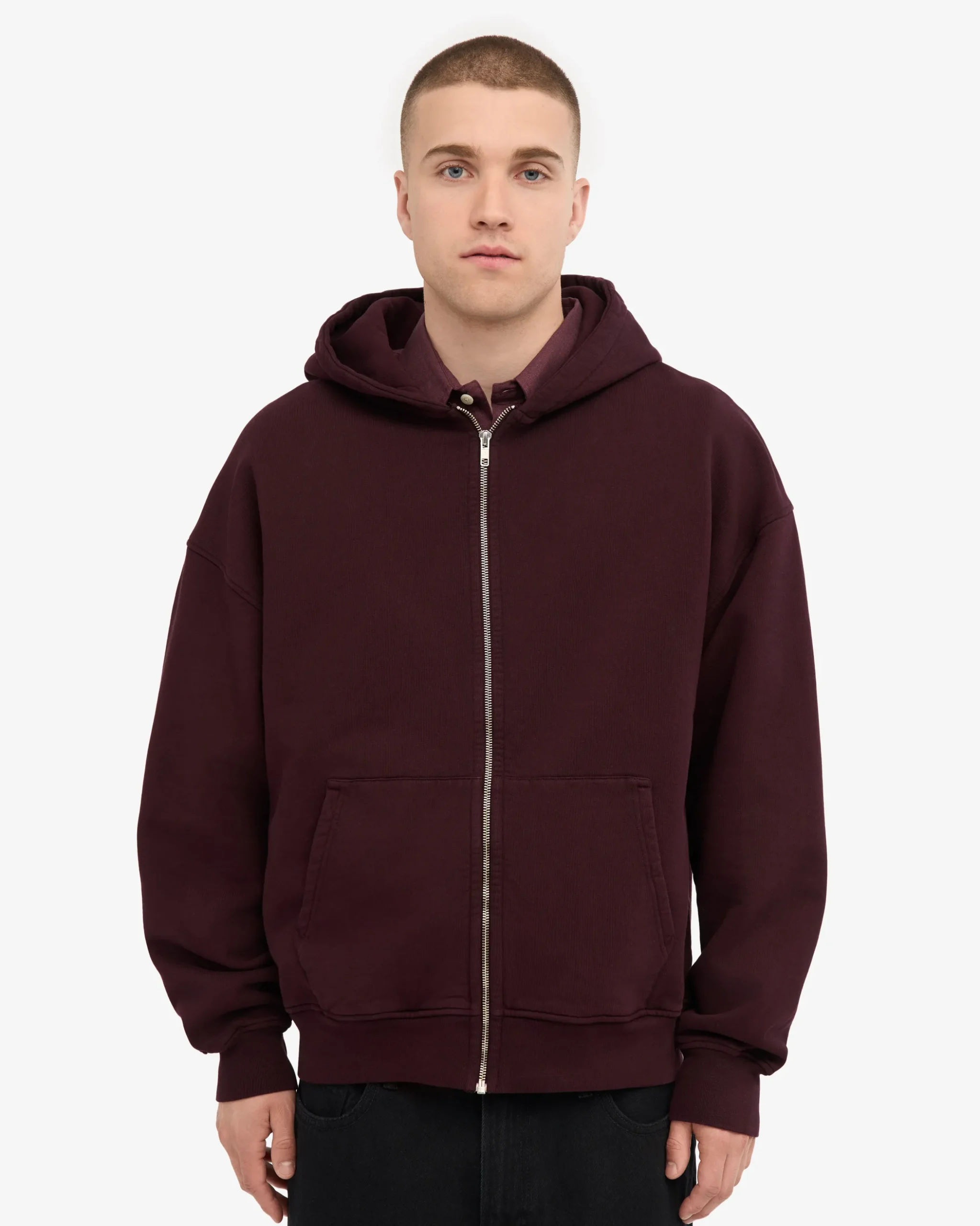 Organic Oversized Zip Hood - Oxblood Red