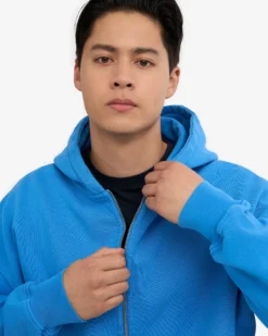 Organic Oversized Zip Hood - Pacific Blue