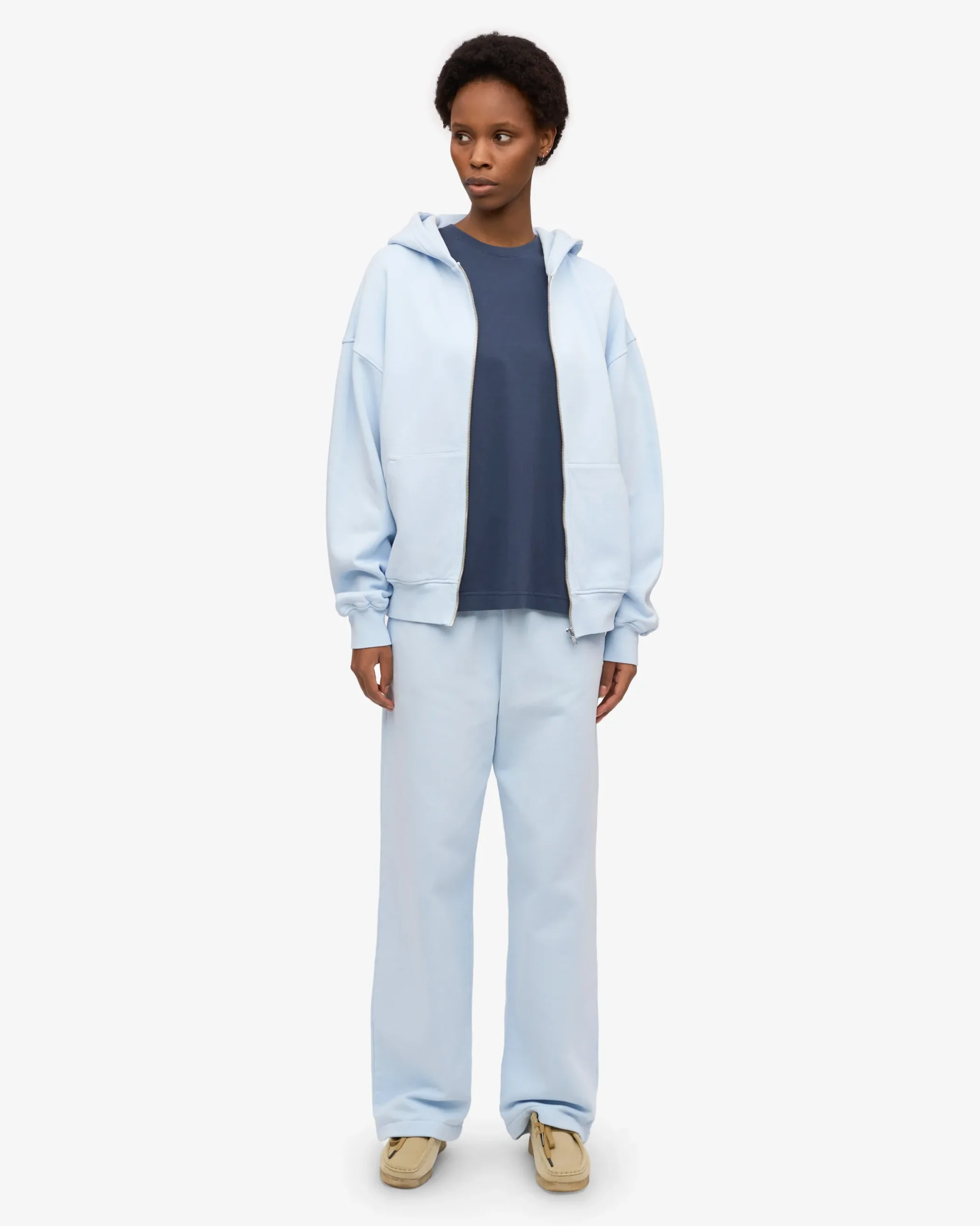 Organic Oversized Zip Hood - Polar Blue