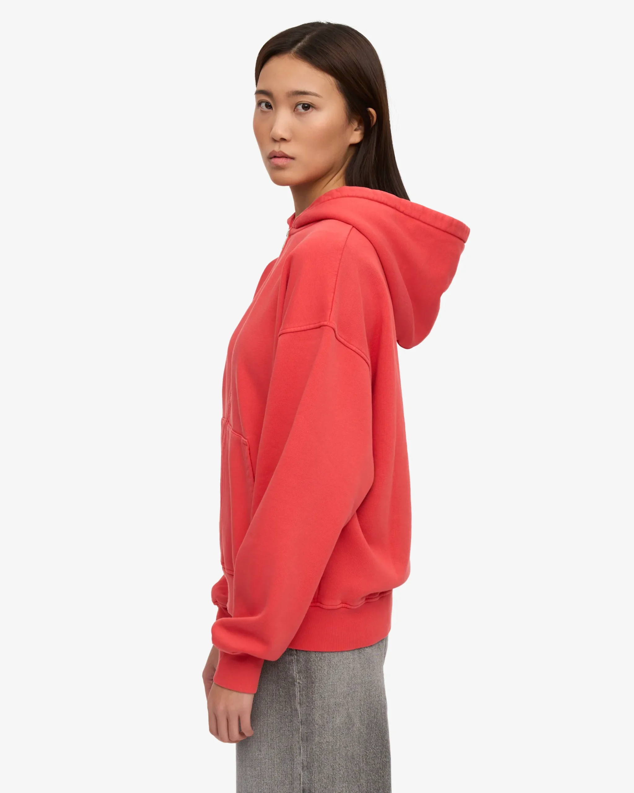 Organic Oversized Zip Hood - Red Tangerine