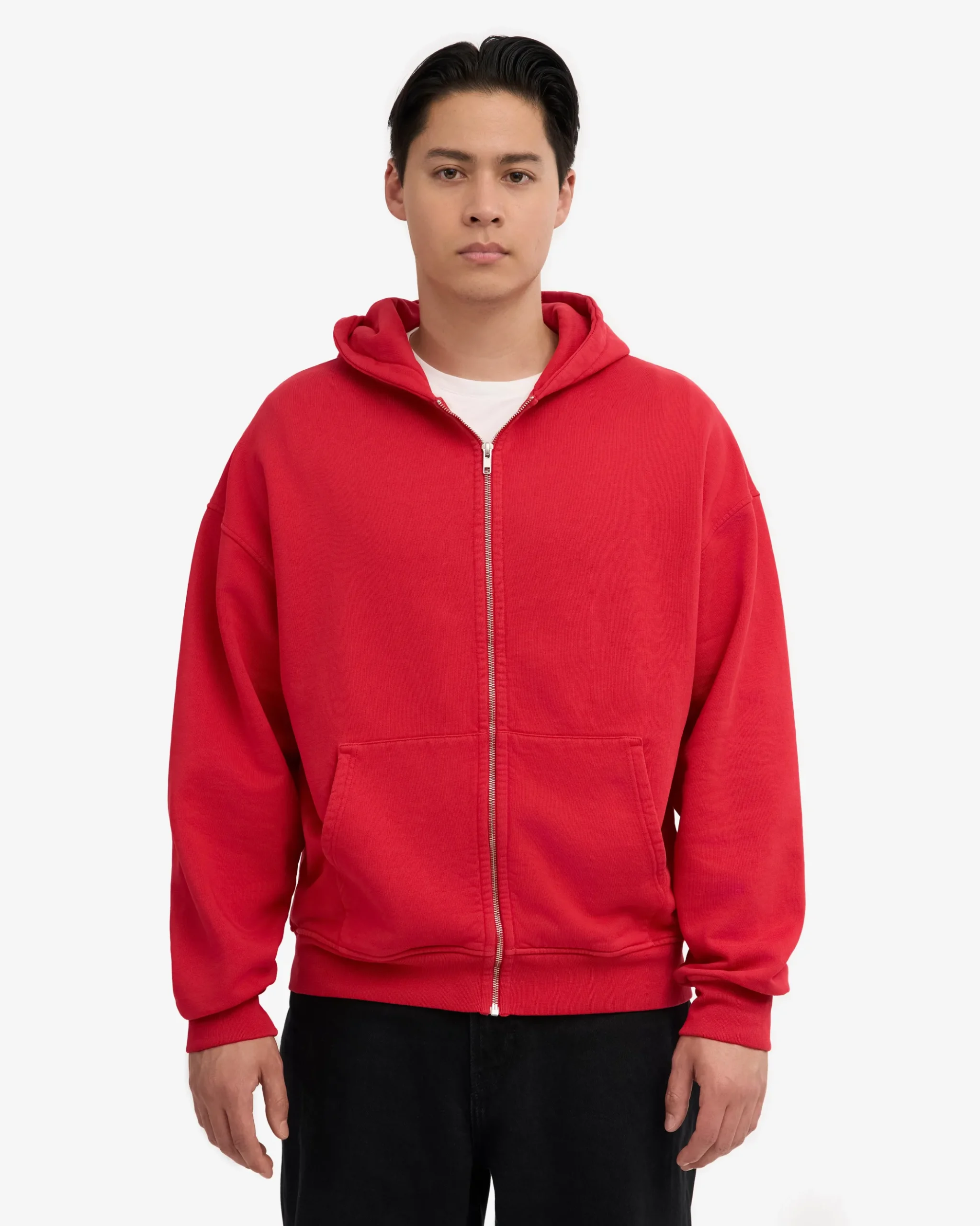 Organic Oversized Zip Hood - Scarlet Red