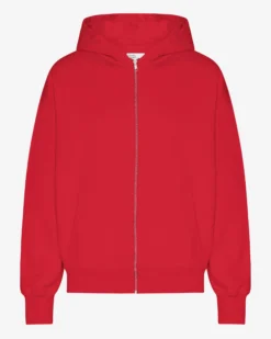 Organic Oversized Zip Hood - Scarlet Red