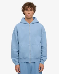 Organic Oversized Zip Hood - Seaside Blue