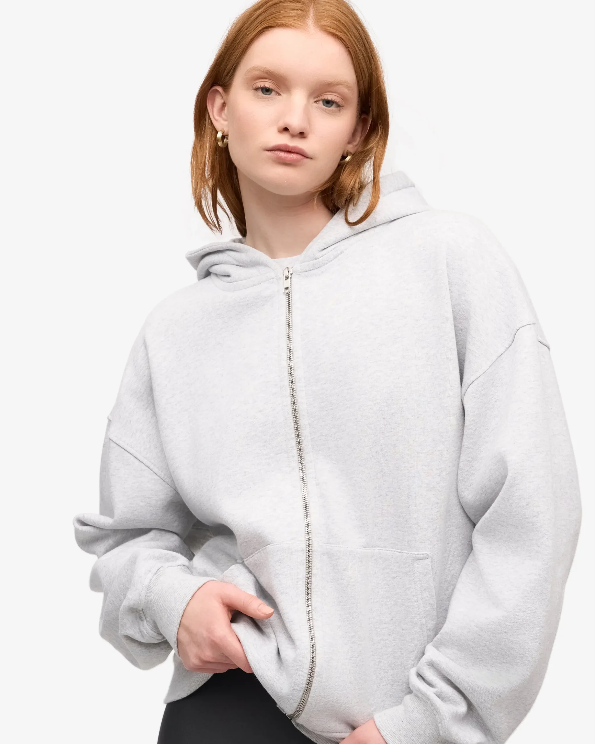 Organic Oversized Zip Hood - Snow Melange