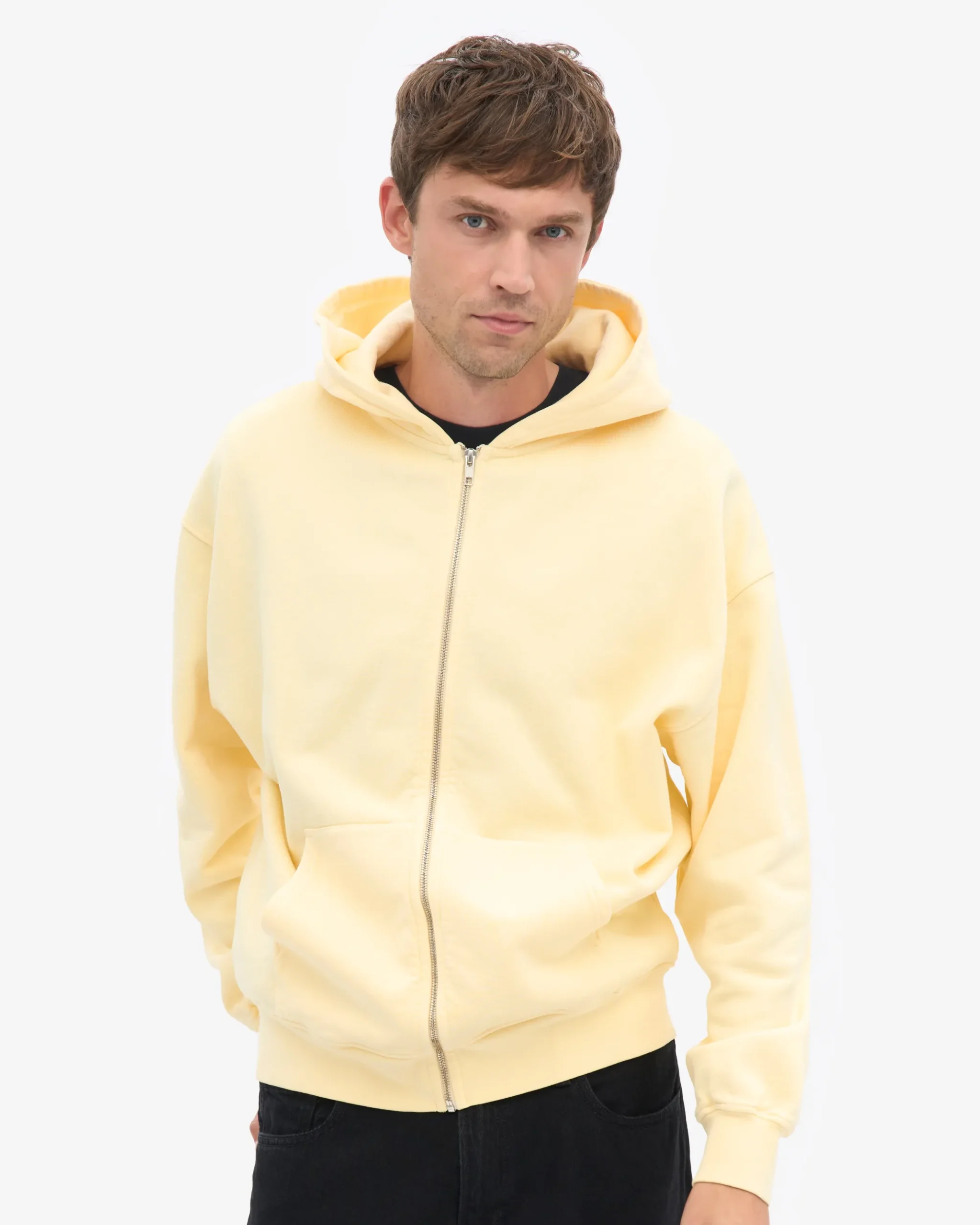 Organic Oversized Zip Hood - Soft Yellow