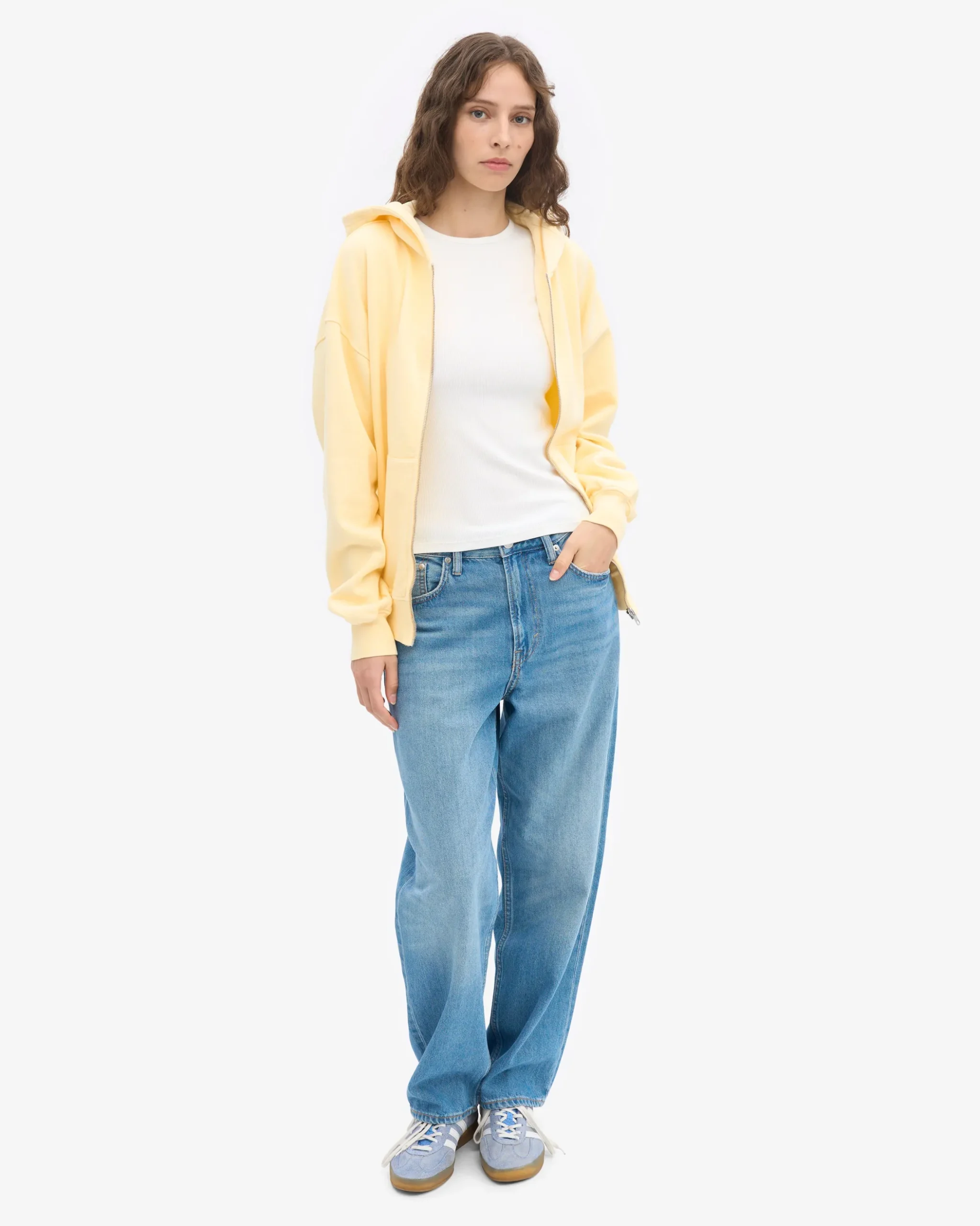 Organic Oversized Zip Hood - Soft Yellow